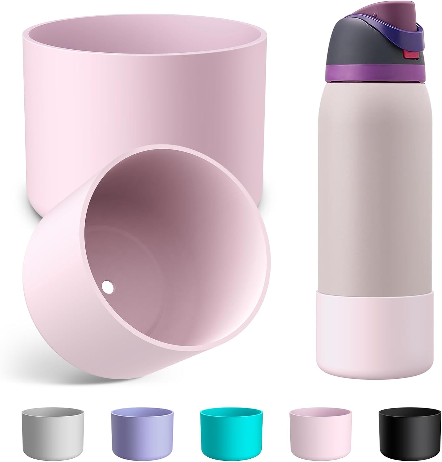 2PCS Silicone Water Bottle Boot for Owala 24Oz 32Oz 40Oz, Anti-Slip Protective Sleeve Bottom Bumper Protector for Freesip, Twist, and Flip Stainless Steel Water Bottles