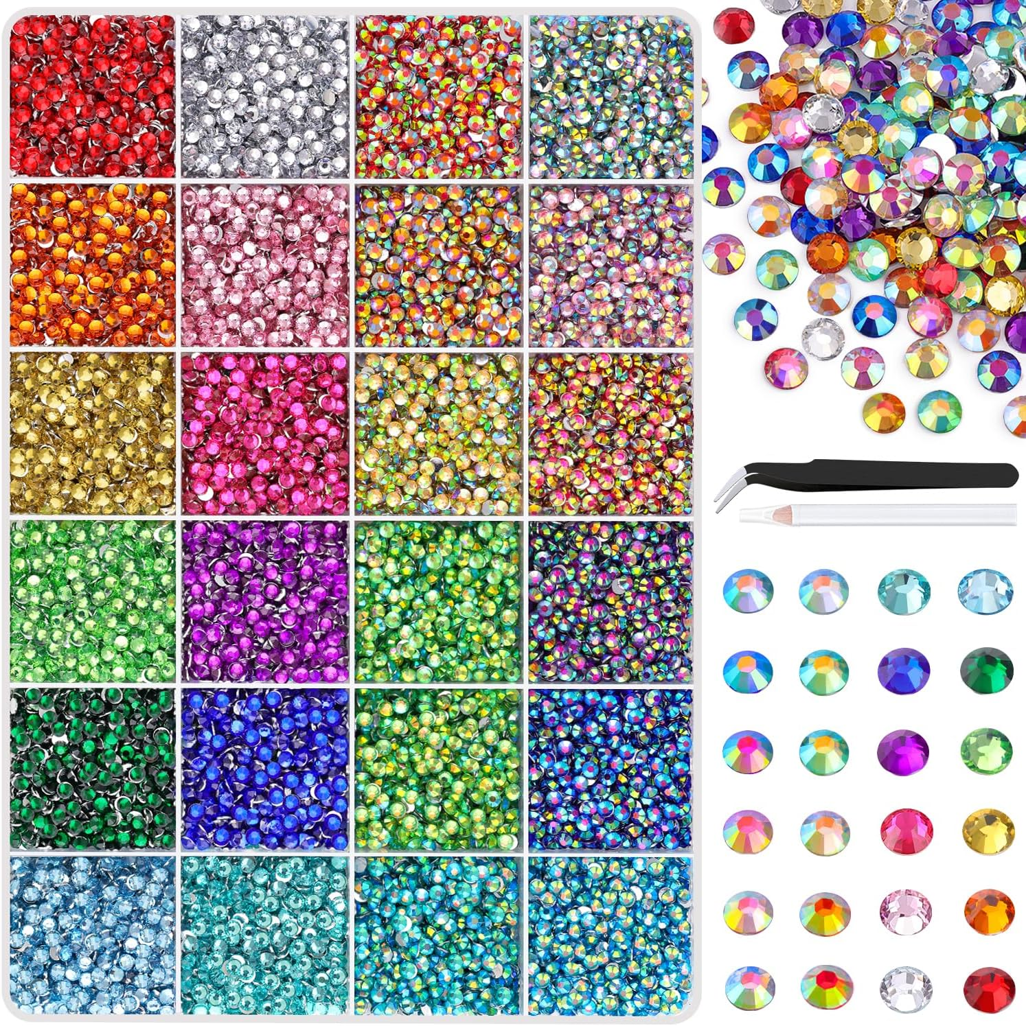 TINKRSTUFF 24000Pcs Jelly Resin Rhinestones with Tweezers for Crafts, Mixed Gems, 3Mm Non Heat Setting, Crystals for DIY Clothing, Glasses, Cups, Shoes, Fabric, Nail Decor