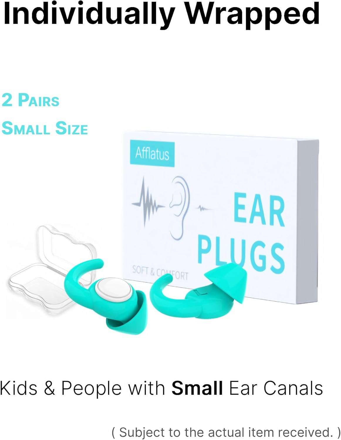Afflatus Kids Ear Plugs for Sleeping and Small Ear Canls, Children (Age 10-17), Comfort Earplugs for Small Ears, Sleep, Noise Reduction, Concerts, Reusable, Washable (Size S, Pairs*2) - Green-Small image number 7