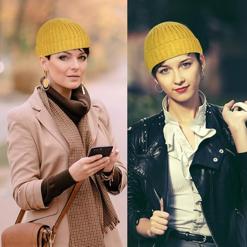 Xyzabcds Wool Knit Trawler Beanie Hat, Short Fisherman Skull Cap Knit Cuff Beanie Cap for Men Woman image number 2