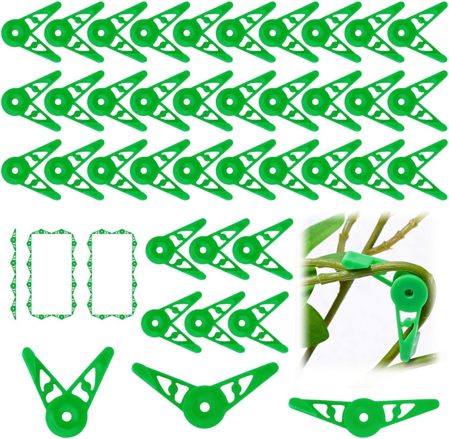 Xinghonyac 100 Pcs 360 Degree Adjustable Plant Clips, Plant Branches Bender Stem Trainer Clips, Plant Low Stress Training Clips for Branches and Vines, Garden Plants Support Tools image number 2