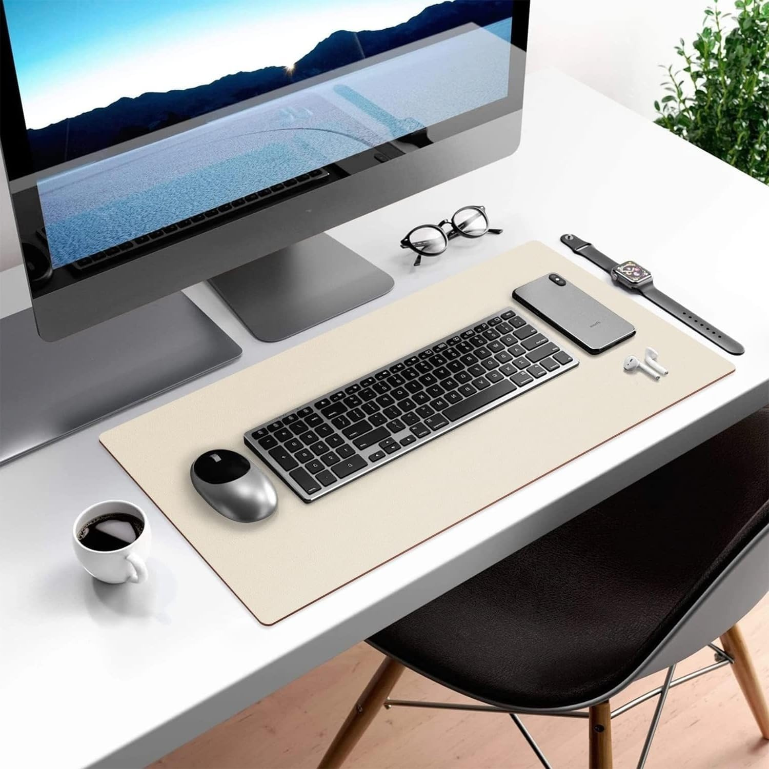 Leather Desk Pad Dual-Sided Cork & PU, 80X40Cm Large Computer Desk Mat - Waterproof Keyboard Pad Desk Mouse Pad for Home Office Accessories, Beige image number 2