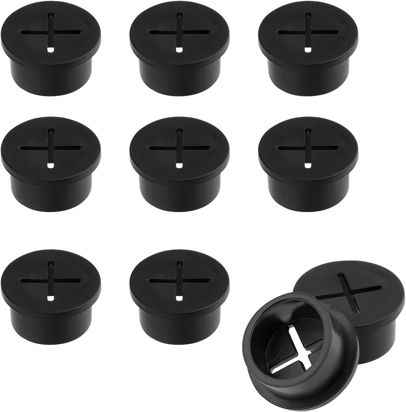 SAVITA 10Pcs Cable Cord Grommets 1 Inch, Rubber Wire Cable Grommet Hole Cover Cords and Cables Organizer Cross Hollow Style Wire Holders for Desk Office Home School Computer (Black)