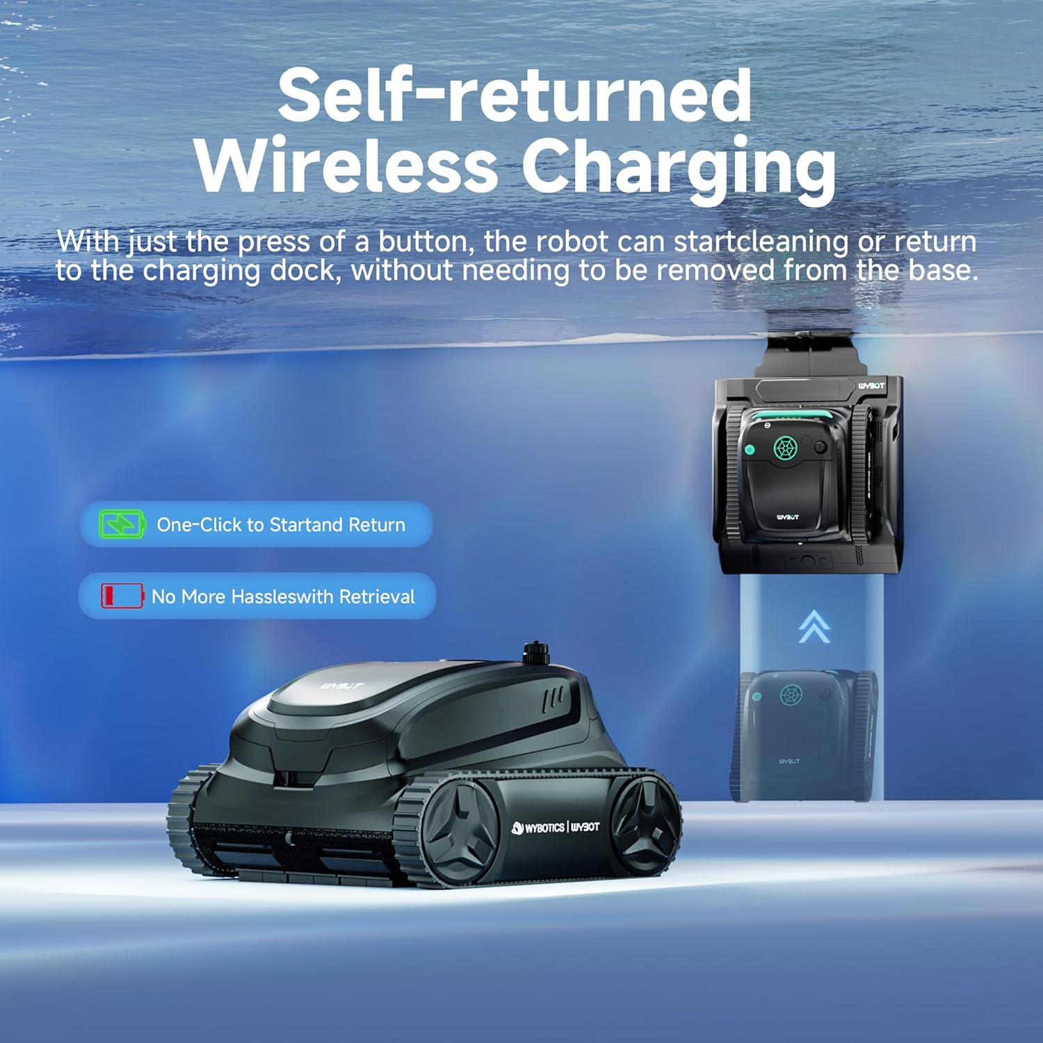 (2025 New) WYBOT S2 Solar Automatic Robotic Pool Vacuum Cleaner, Smart Auto Parking, Dual Charging Modes, 3D Adsorption System, Brushless Motor, App Control, for In-Ground Pools up to 3,229 Sq.Ft