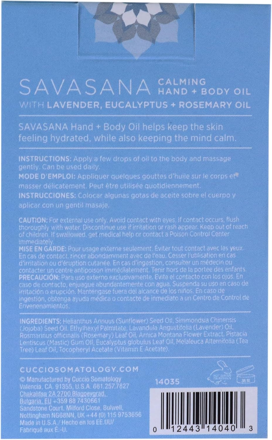 Cuccio Somatology Savasana Calming Hand and Body Oil - Intensely Moisturizing and Hydrating Blend - Made with Lavender, Eucalyptus, and Rosemary Oils - Soothe Your Mind and Nourish Your Body - 75 ML image number 1