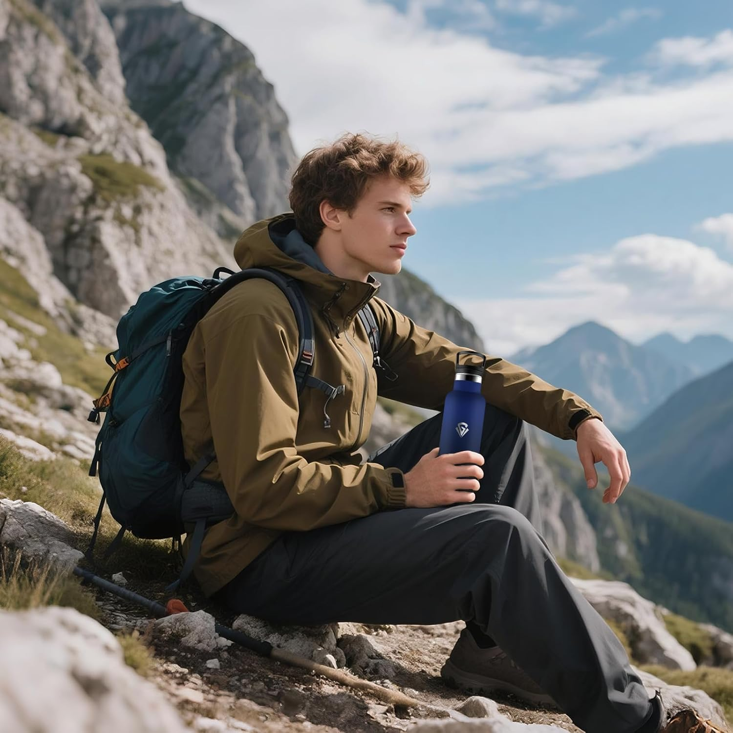 Honeyholly Stainless Steel Water Bottle 1 Litre, BPA Free Thermo Bottle, Thermal Water Bottle, Double Wall Vacuum Insulation, Cold Water Thermos, Thermal Canteen for Adults, Sport, Office image number 3