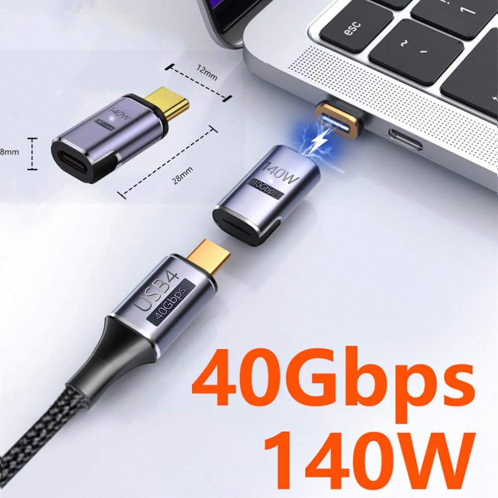 140W Magnetic USB C Adapter, USB C Male to USB C Female 40Gbps Connector for Steam Deck, Switch, Macbook Pro/Air, Laptop, Tablet, Mobile Phone and More Type C Devices