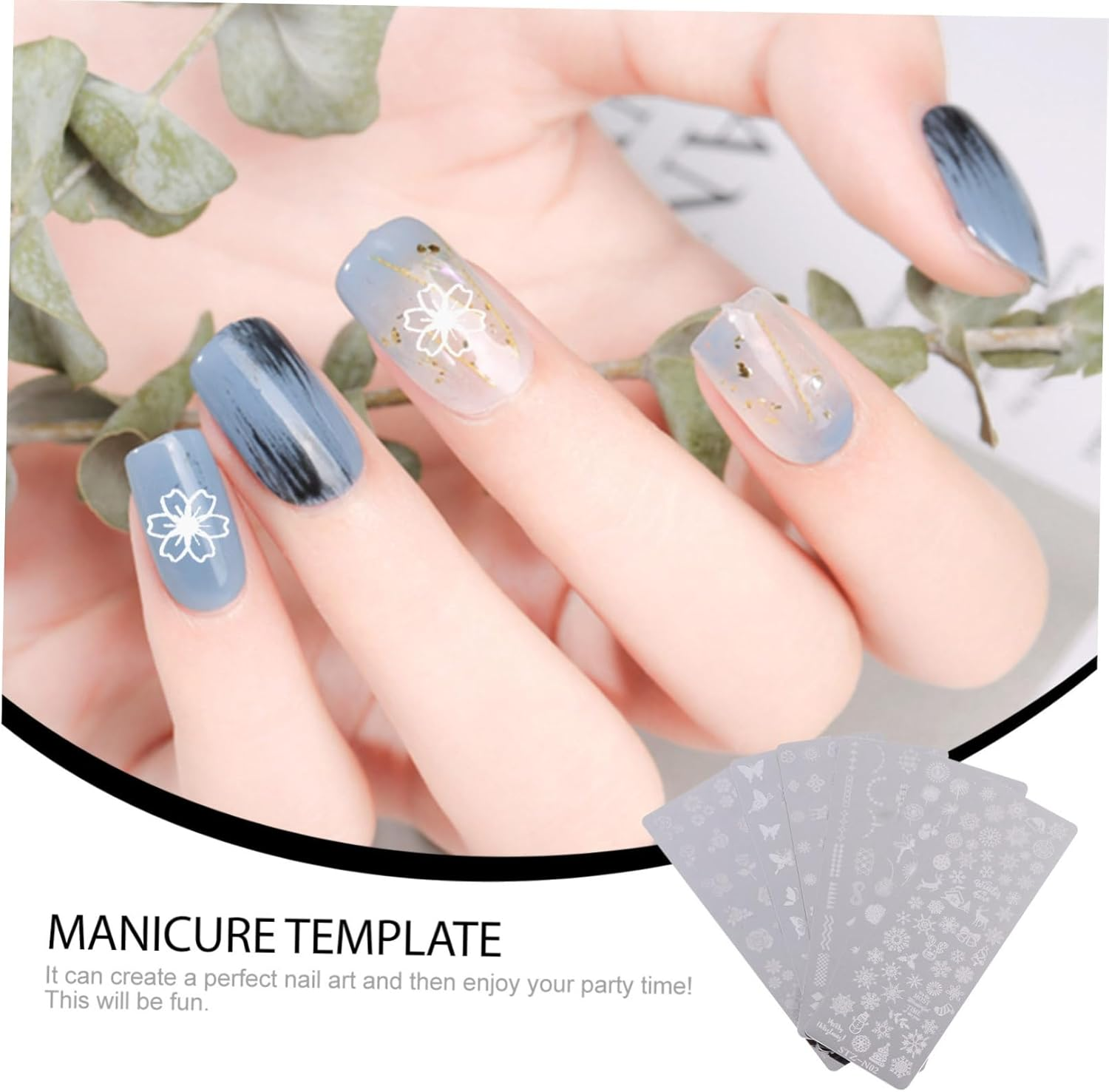 DEARMAMY 6Pcs Christmas Nail Manicure Templates Stamping Plates Reusable Delicate Nail Art Decals for DIY Holiday Decoration image number 1