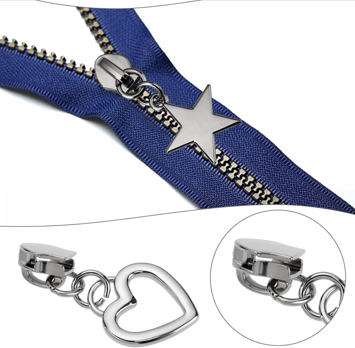 LT Easiyl 12Pcs Zipper Pull 5# Zipper Slider Replacement Part Zipper Pendant Heart Star Flower Metal Zip Mend for Coat Jacket Backpack Handbags image number 5