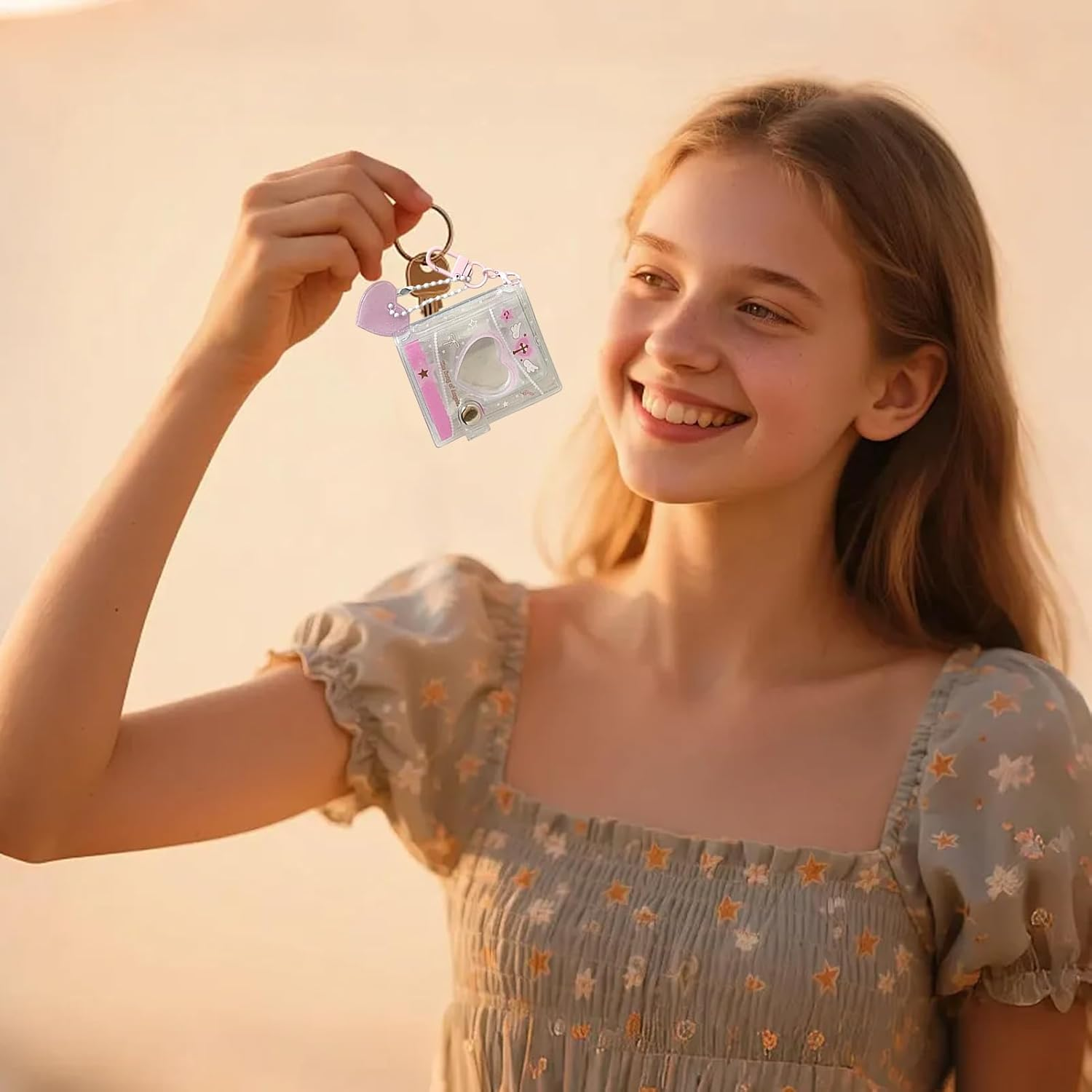 Photo Keychain Holder, Small Double-Sided 12-Pockets Keyring, 2 Inch Photo Insert Keychain for Picture, for Graduation Valentine Day Birthday Travel School Backpack Bags Wallet Kids Adults image number 5