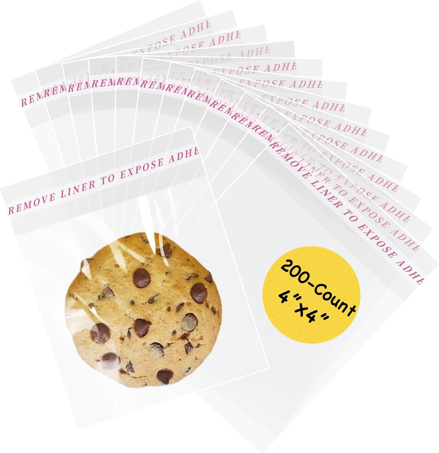 4"X4" Clear Self-Sealing Cellophane Bags, Resealable Treat Bags for Candy Snack Cookies, Baked Food and Party Favors, Cookie Bag for Gift Giving Bakery Cook Gift Wrapping(4X4 Inch (Pack of 200)) image number 3