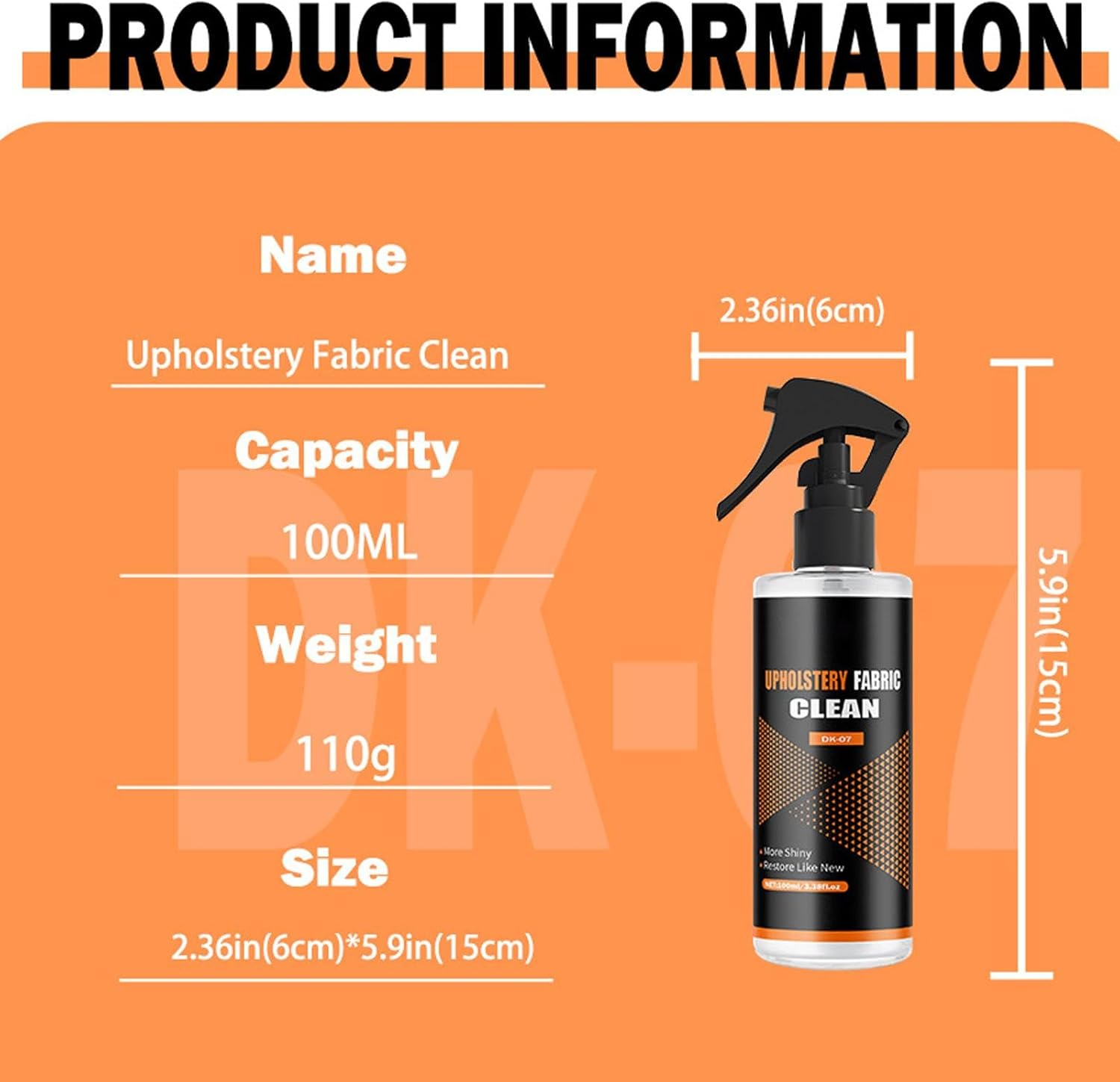 Car Upholstery Cleaner, 100Ml Fabric Cleaner for Auto Interior, inside Detailing Tools, Deep Cleaning Foam Solution, Car Care Spray for Seats Mats Roof Liners image number 1
