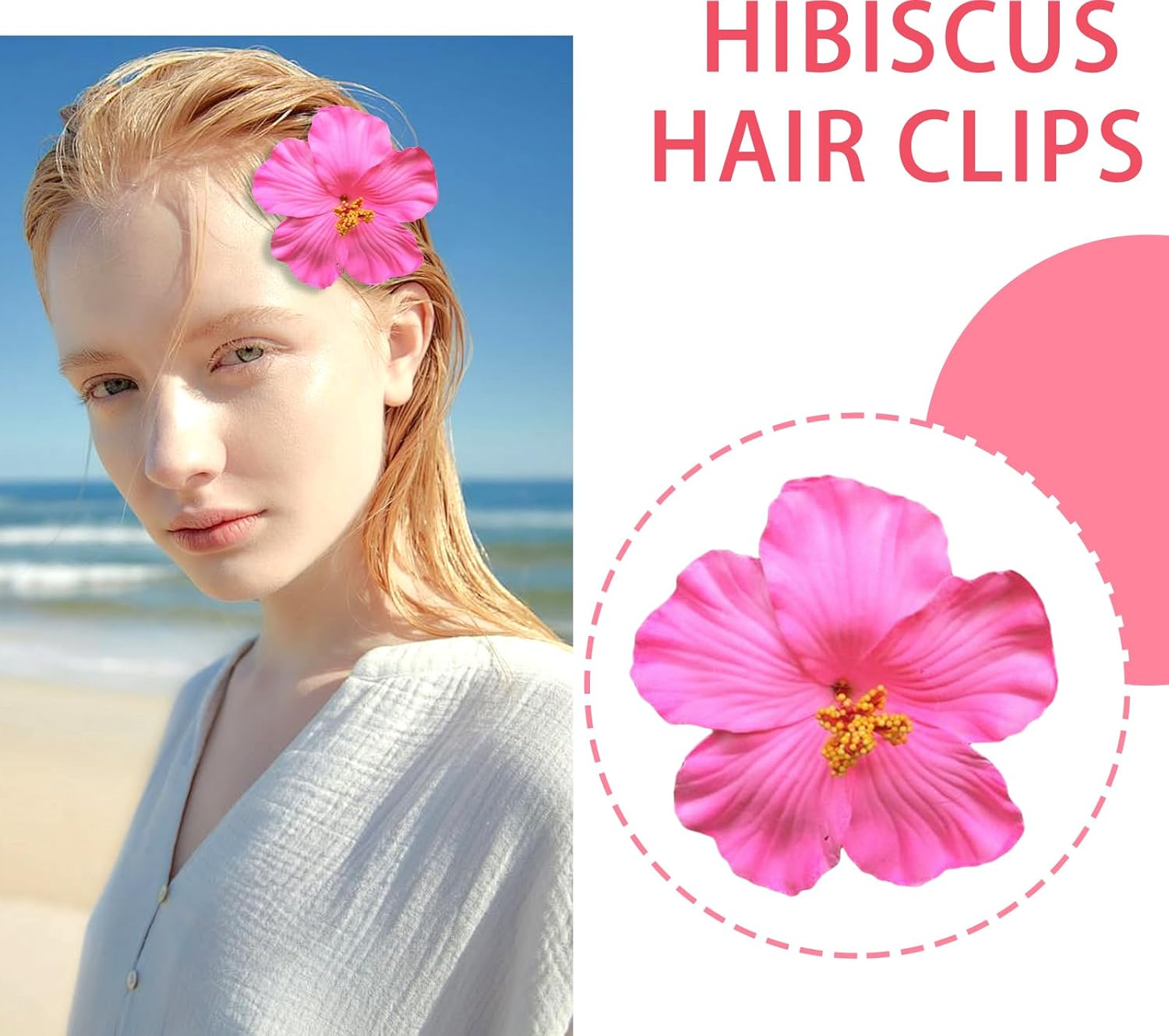 Elevapulse Pack of 6 Hawaii Flower Hair Clips, Hawaii Outfit Women'S Accessories, Hair Clips with Hawaiian Flowers for Women, Flower Hair Clip Set for Beach Party, Beach Holidays and Weddings, 10 Cm image number 3