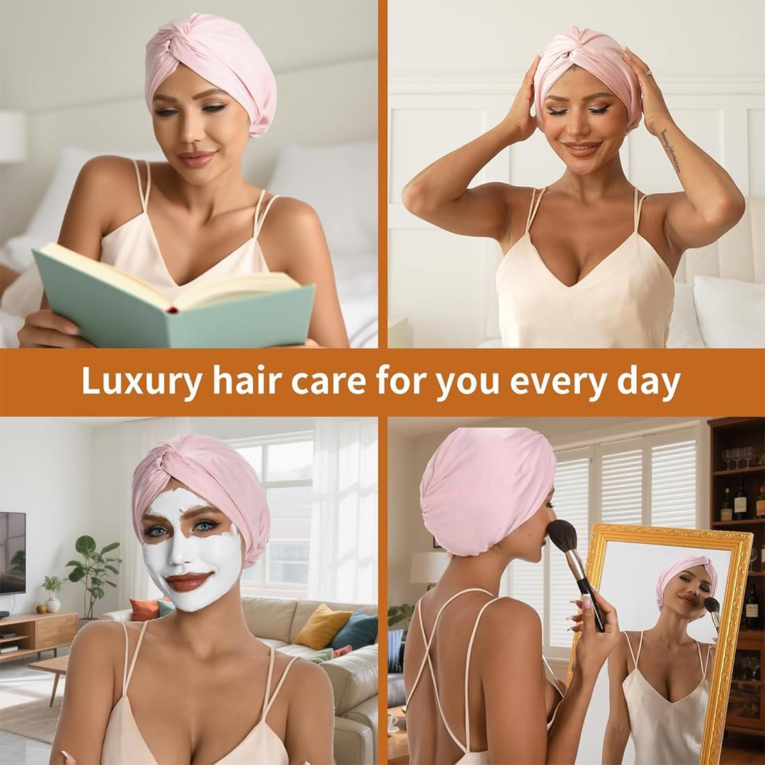 OIXEYA Silk Bonnet Sleep Cap for Sleeping for Healthy Hair Overnight, Maintains Curl Shape, Prevents Frizz & Hair Breakage, for Women with All Hair Types (Pink)