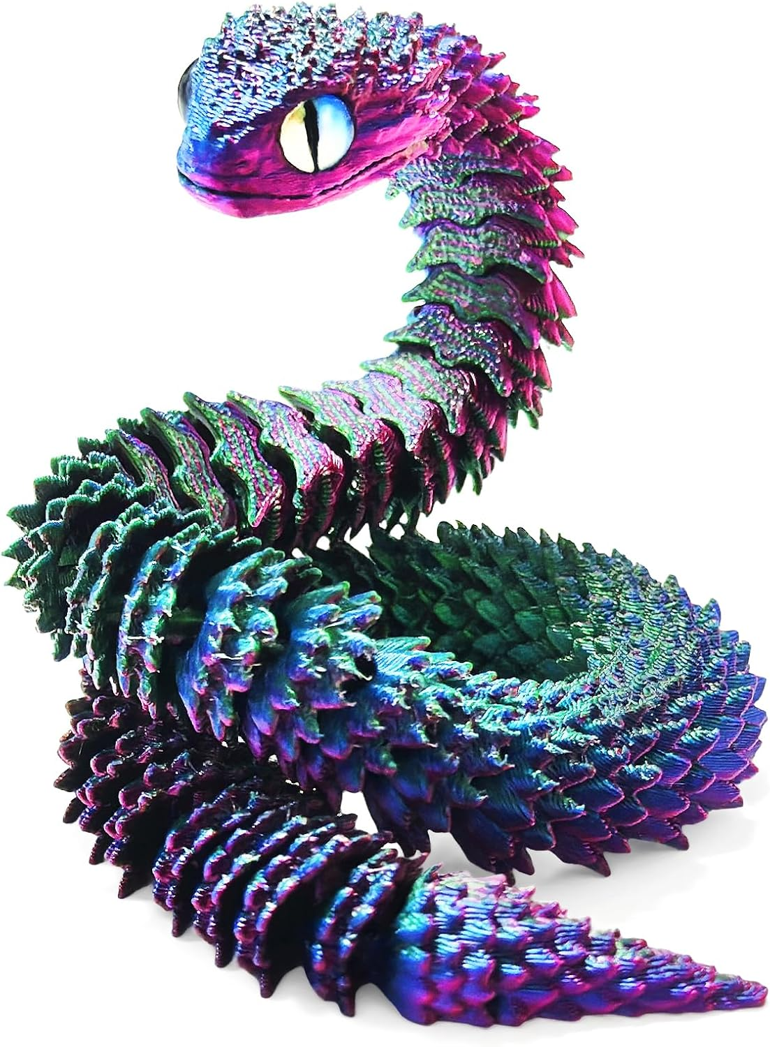 TEAONE 3D Snake Toy, 3D Printed Animal for Desktop Decor, Birthday Gift, Loot Bag Fillers (Dazzling Color, Length 30Cm/11.81In)