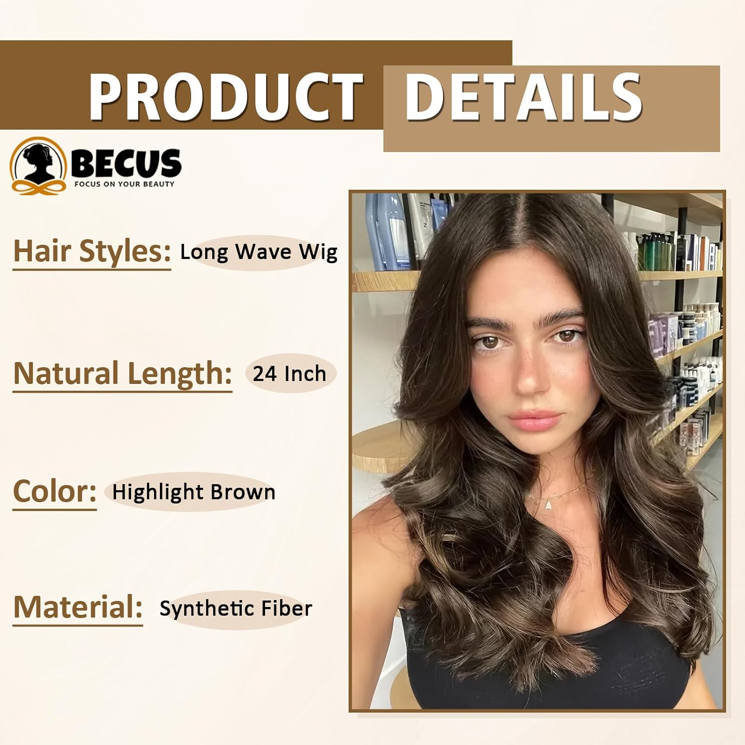 BECUS 24 Inch Long Brown Wigs for Women Middle Parted Wavy Natural Synthetic Curly Hair Wig - Black image number 7