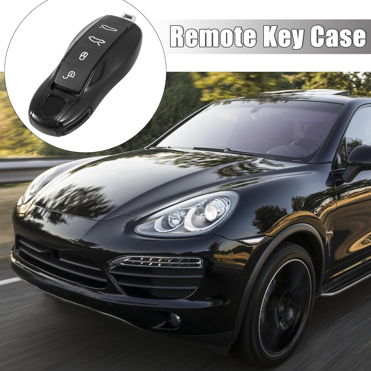 X AUTOHAUX 1 Set Gloss Black Car Remote Key Cover Key Fob ABS Case Cover Shell for Porsche Cayenne Panamera Macan - Black image number 2