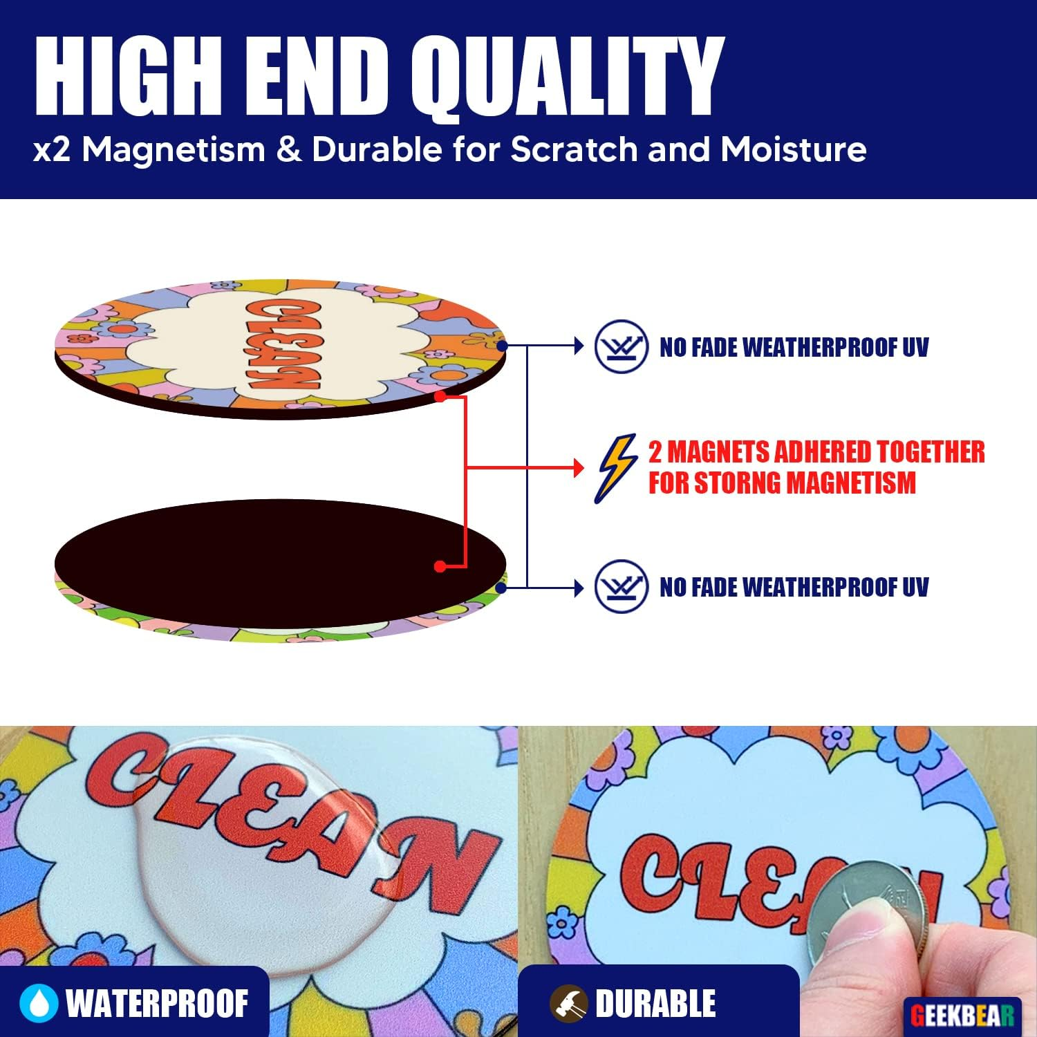 Clean Dirty Magnet for Dishwasher (04. Happy Flower) - 07. Blue Slider image number 3