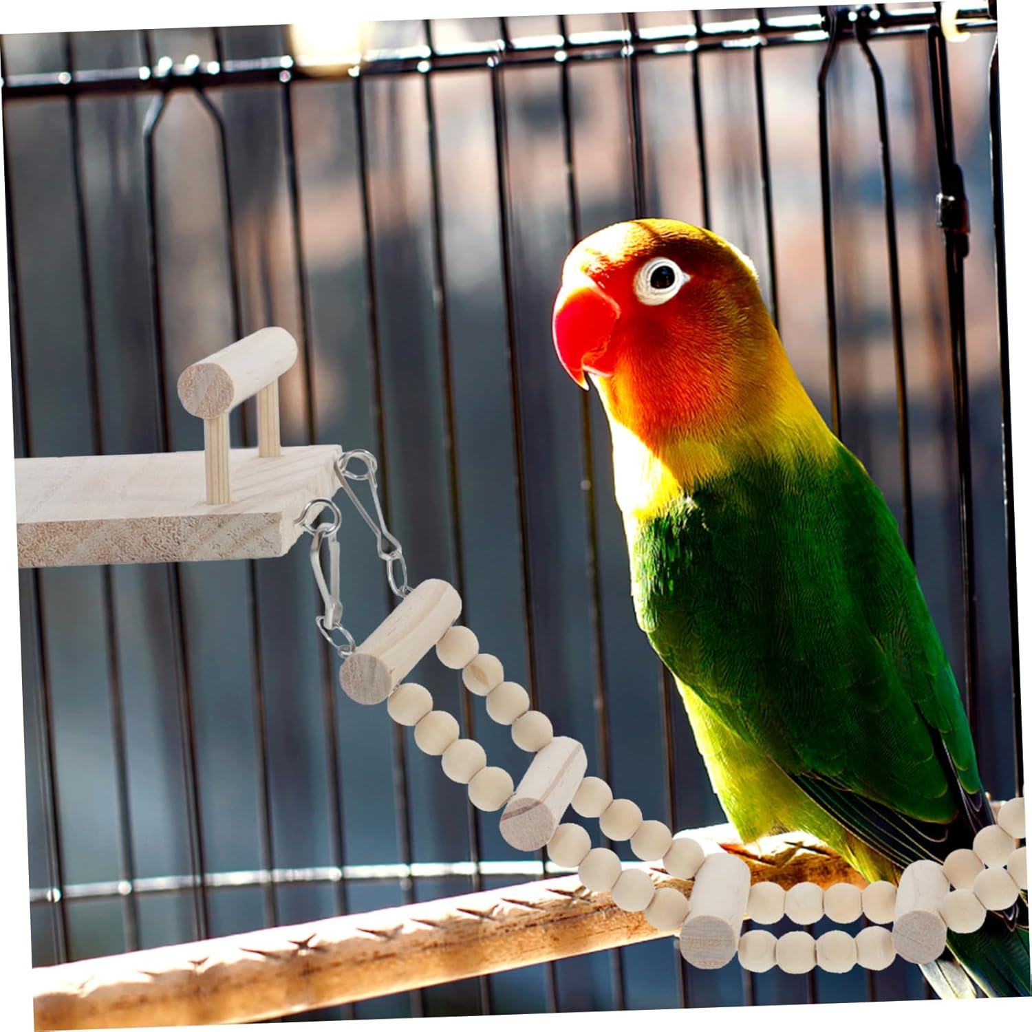 KOMBIUDA Wooden Parrot Perch Platform with Ladder Hanging Bird Plaything for Parakeets Cockatiels to Birds Smooth Safe Surface Stand Accessory image number 2