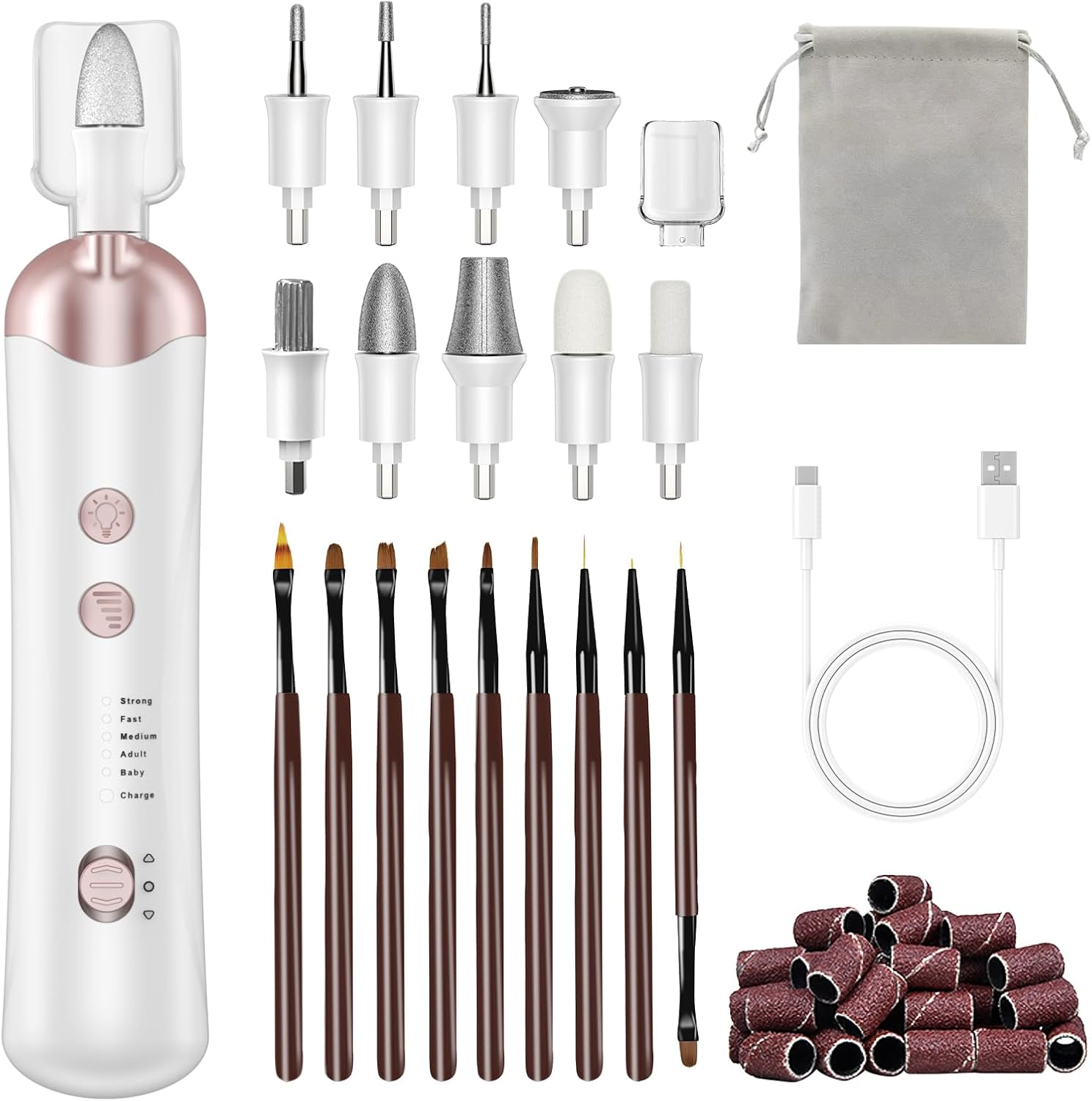 Manicure Pedicure Set - Pedicure Set Foot Care Electric Nail Cutter with 9 Pieces Brush for Gel Nails Electric Nail Drill, for Gel Nails Set, Nail Design Nail Set Nail DIY Nail Art Tool image number 1