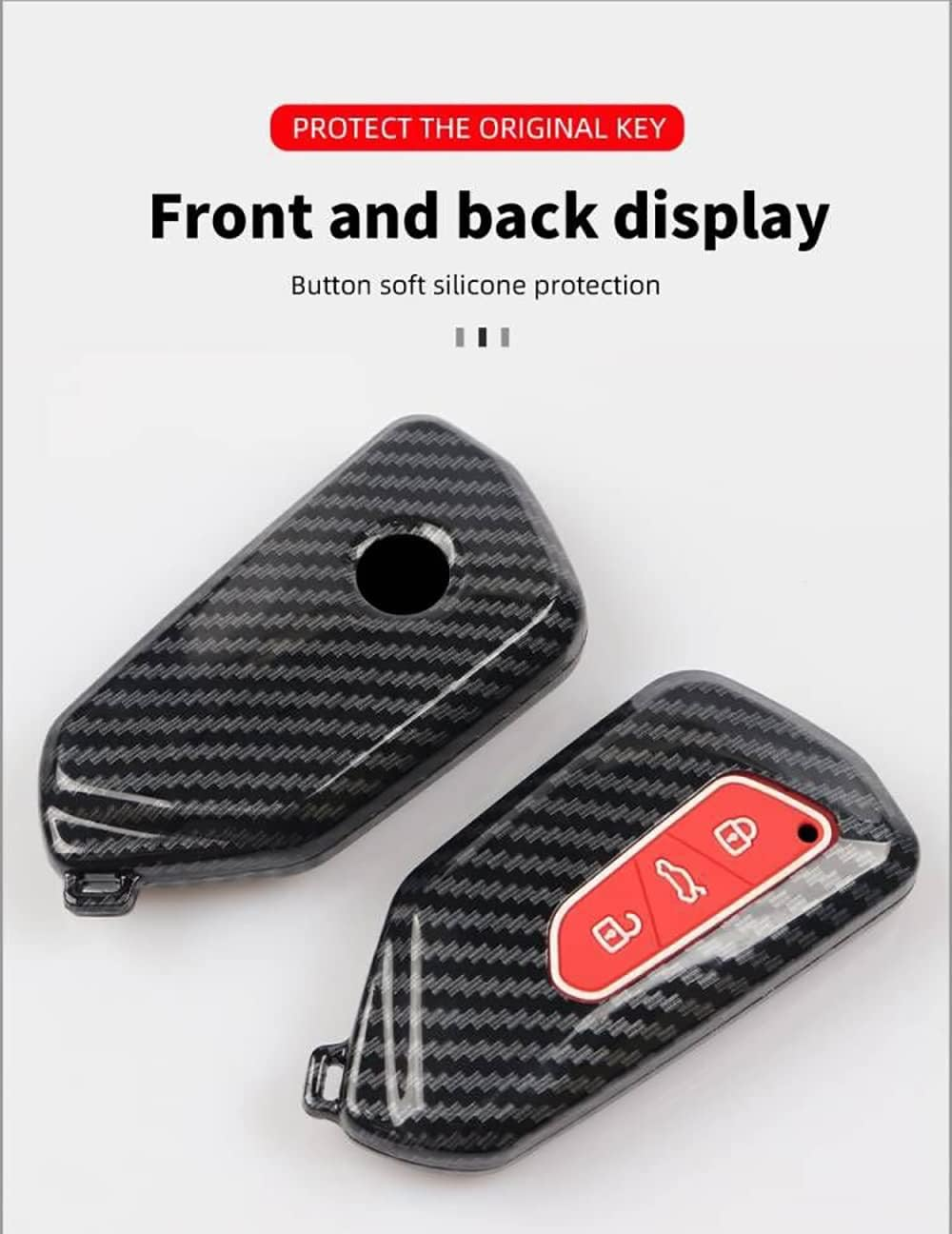 Plastic Car Key Fob Cover Fit for VW ID.3 ID.4 Golf 8 Seat Leon MK4 Tarraco Ateca Skoda Octavia Enyaq 2020-2021 Keyring Accessories Remote Key Case Key Holder Keychain Carbon Black - Carbon Blue image number 2