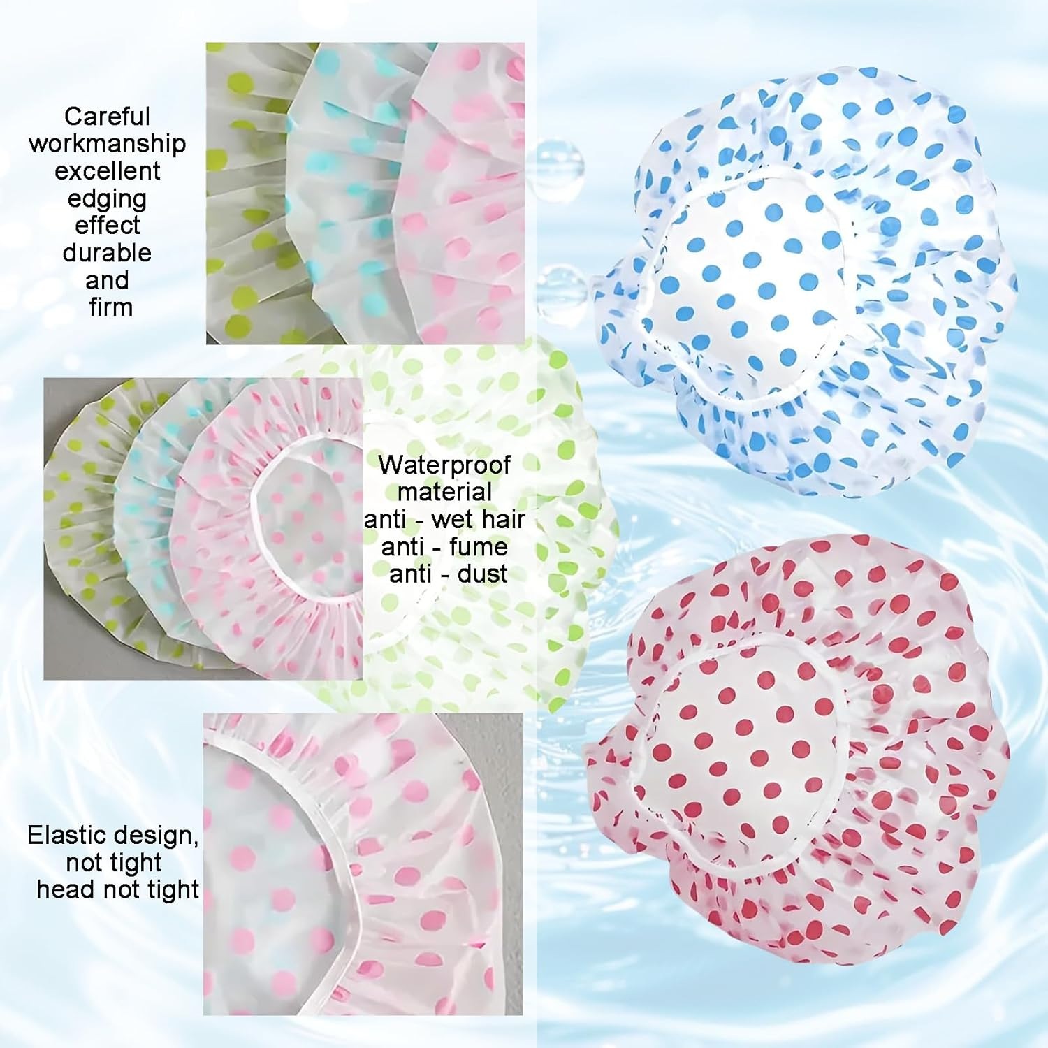 Rylaxzon 3Pcs Multi - Purpose Adjustable Polka Dot Shower Caps for Women, Kids and Baby Care - Waterproof Reusable for Bath, Face Care, Kitchen, Cleaning image number 1