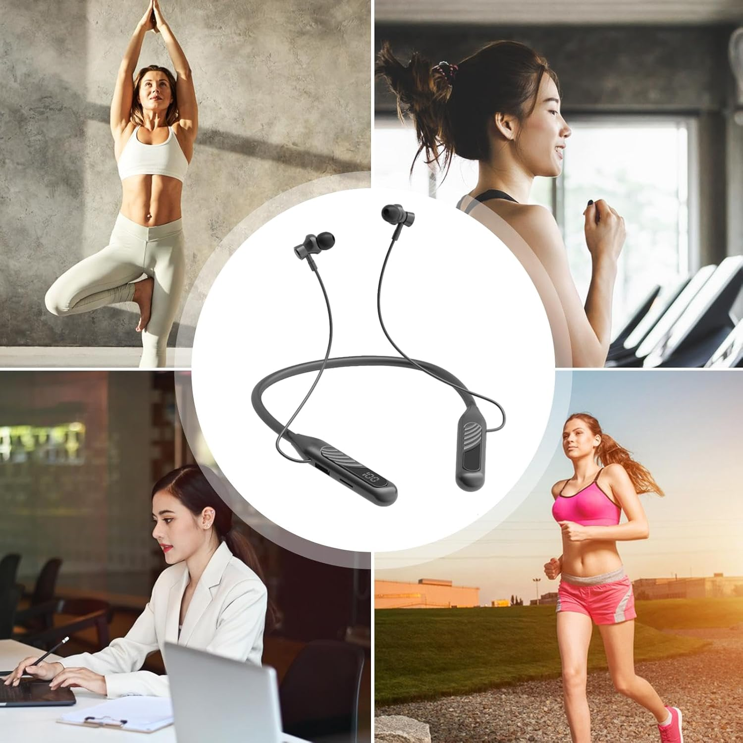 Wireless Neckband Earbuds, Digital Display Neck Wireles Earphones With, Curved Silicone Collar, Noise Reduction Feature, Ideal for Women during Travel, Workouts, Commutes, Outdoor Use image number 3