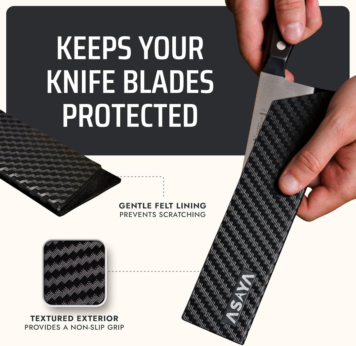 Asaya Professional Knife Edge Guards - Two Universal Streak Knife Covers - 6" X 1" - Extra Strength, ABS Plastic and Bpa-Free Felt Lining, Non-Toxic and Food Safe - Knives Not Included (2 Piece S)