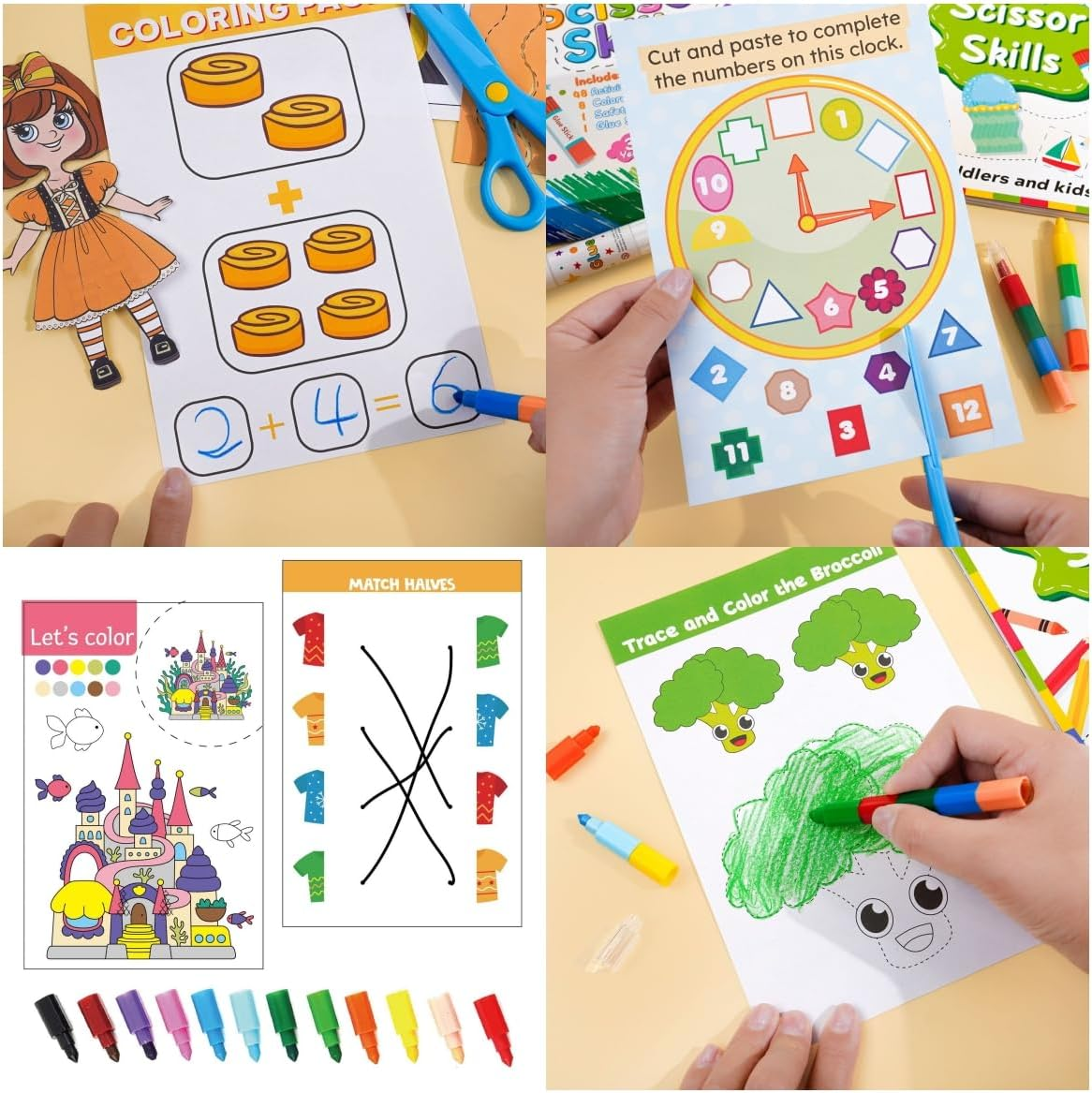 EUV Toddler Scissor Skills Activity Book for Kids a Cutting Practice Preschool Workbook Safety Scissors,Learn to Cut Lines, Shapes, Fruits, Animals,Birthday Gifts for Boys & Girls image number 1