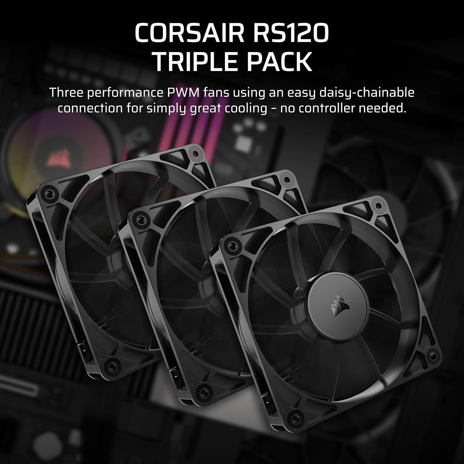 CORSAIR RS120 120Mm PWM Fans &ndash; Daisy-Chain Connection &ndash; Low-Noise &ndash; Magnetic Dome Bearing &ndash; Triple Pack &ndash; Black image number 4