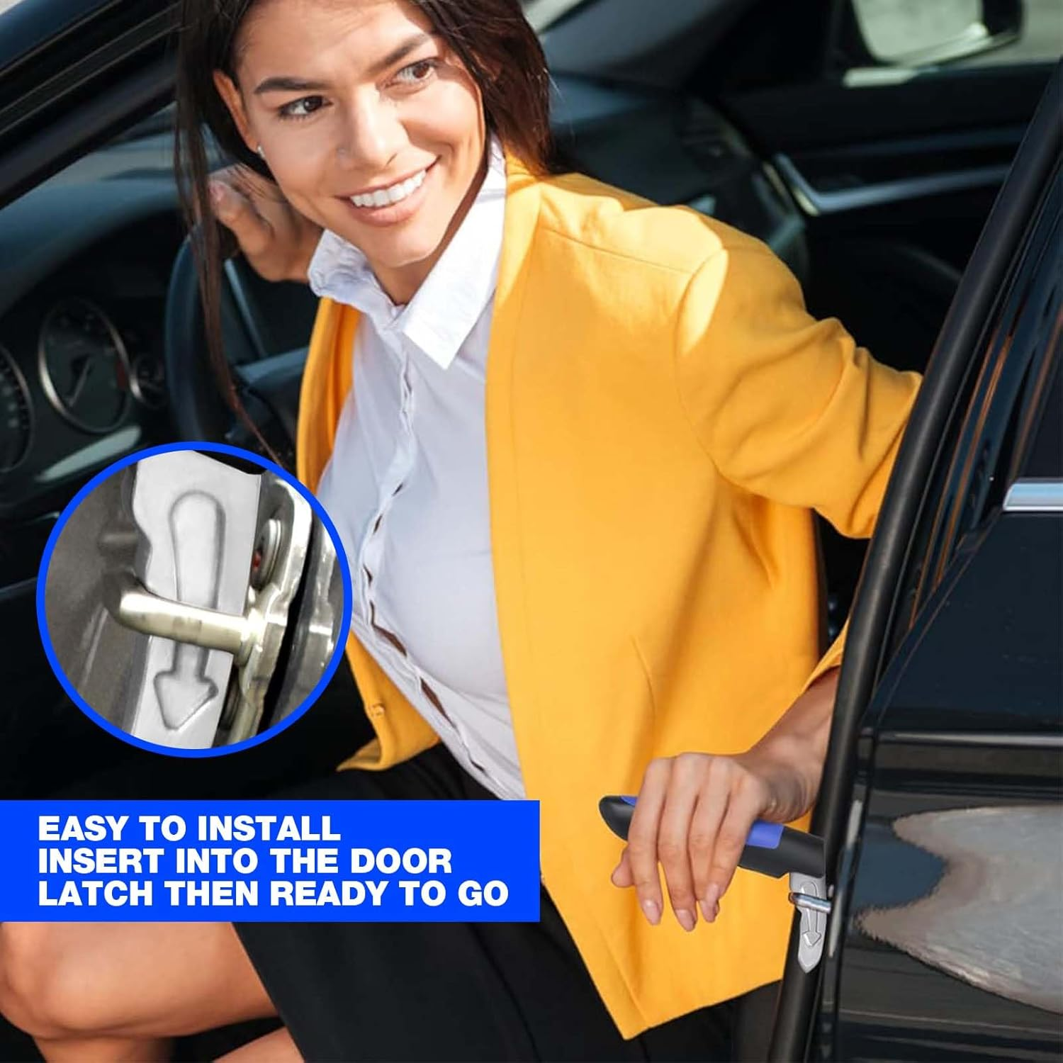 2 Pcs Car Door Assist Handle, 3 in 1 Multifunction Car Handle, Portable Seatbelt Cutter Window Breaker Emergency Tool, Door Latch Assist Grab for Elderly and Handicapped(Blue) image number 6