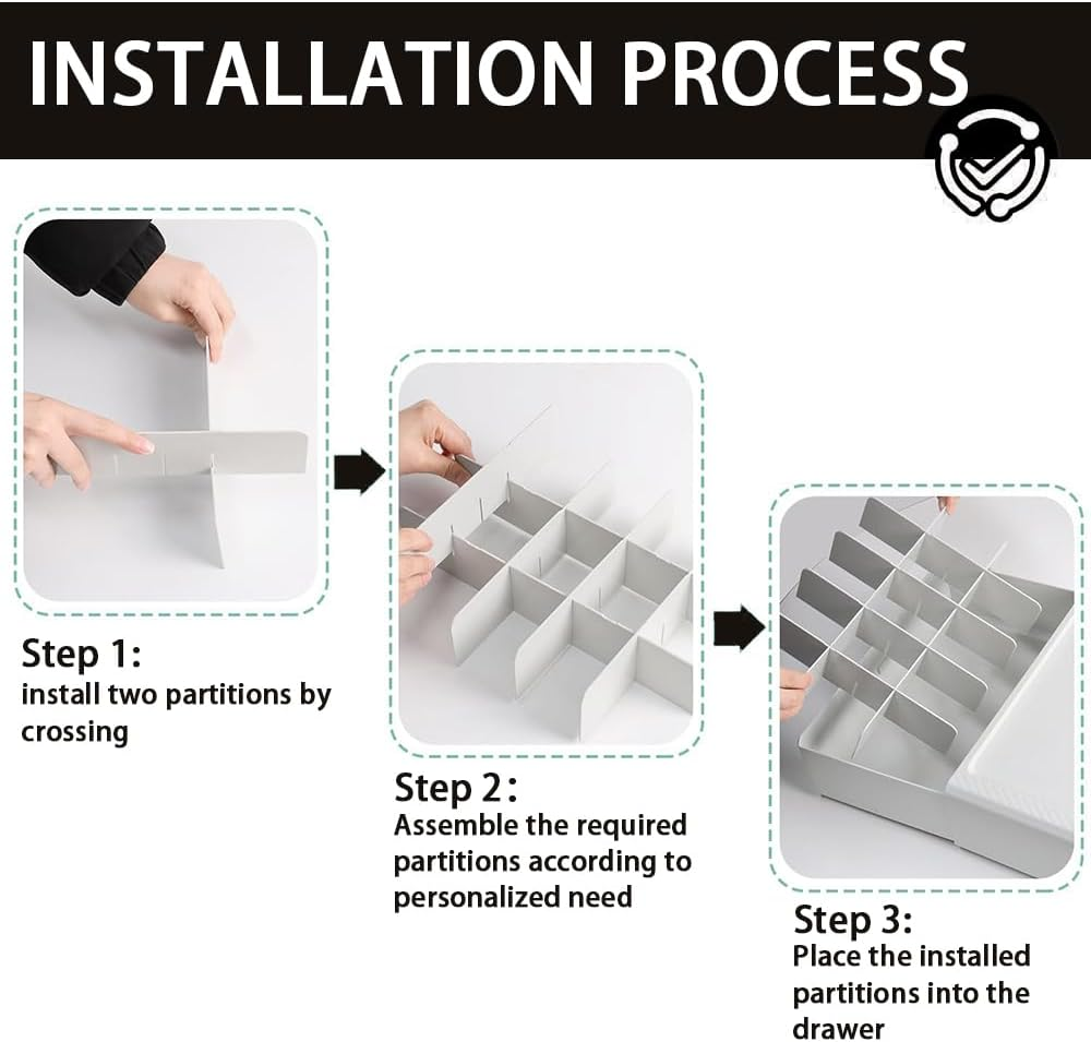 Ranqisys 15-Grid Plastic Drawer Organizer, Stackable Storage Box for Socks, Bras, Underwear, Ties, Belts & Accessories, Closet Divider Box (White) image number 2