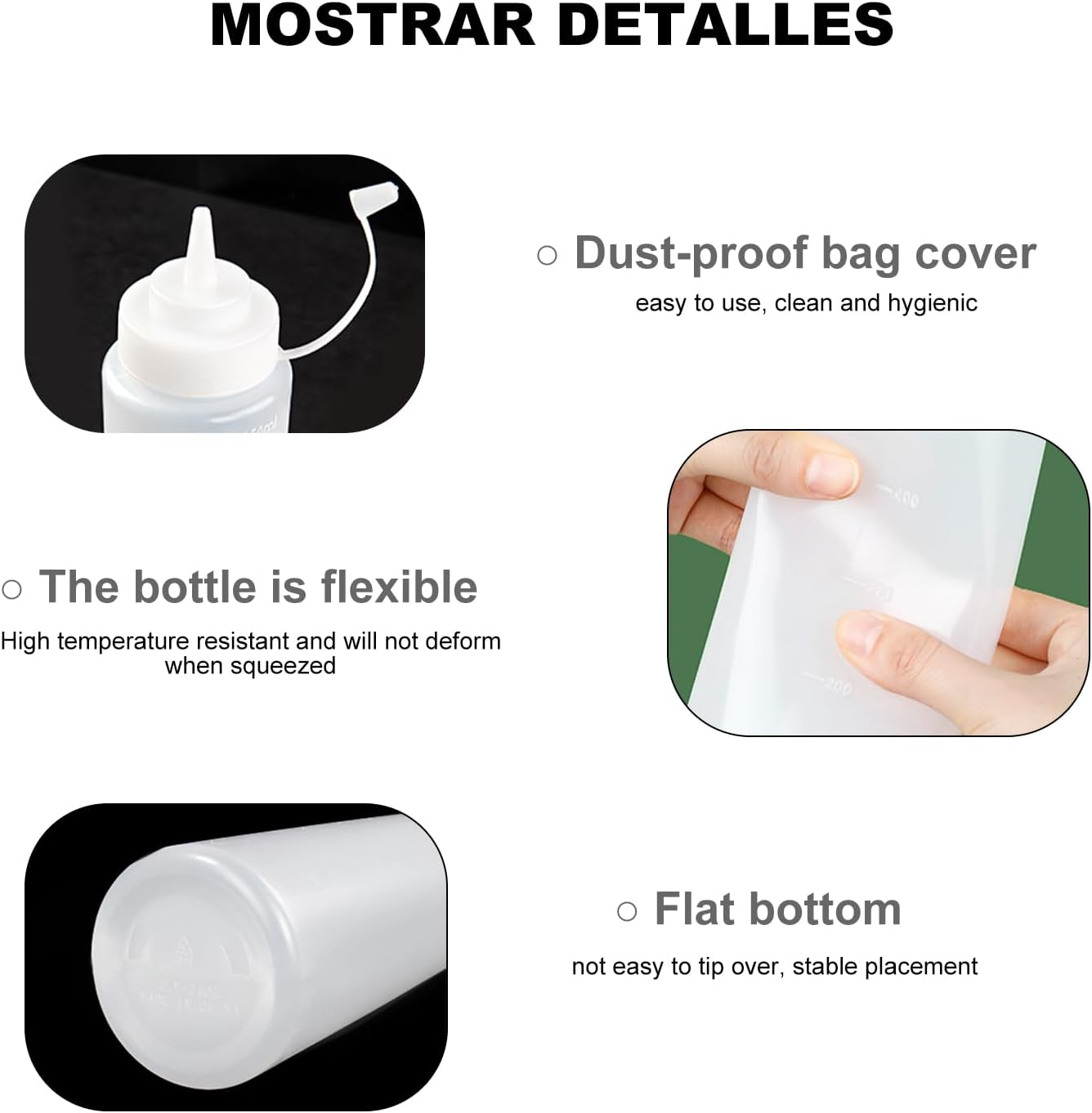 Condiment Squeeze Bottles, 16Oz/470Ml Durable Sauce Bottles with Twist on Caps and Measurement, Plastic Squeeze Squirt Bottle for BBQ, Ketchup, Grilling, Salad, Dressing(Pack of 8) image number 6