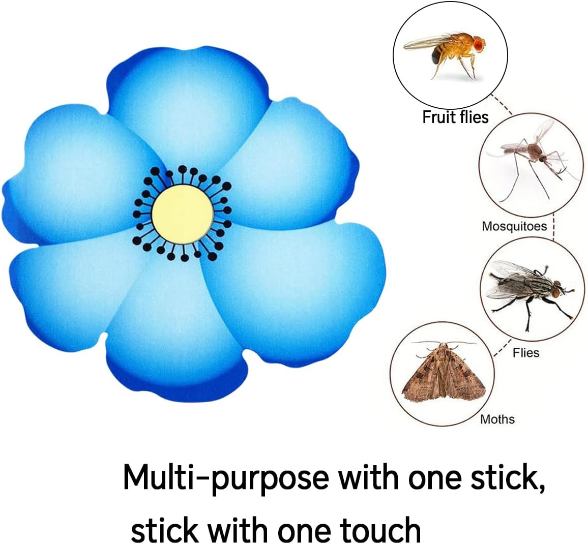 Window Fly Paper for Indoors Sticky,Fly Trap Indoor Non-Toxic & Odorless,Window Sunflowers Decoration Design Sticky Fly Trap Fly Tape 20 Pack (Blue Lily) image number 5