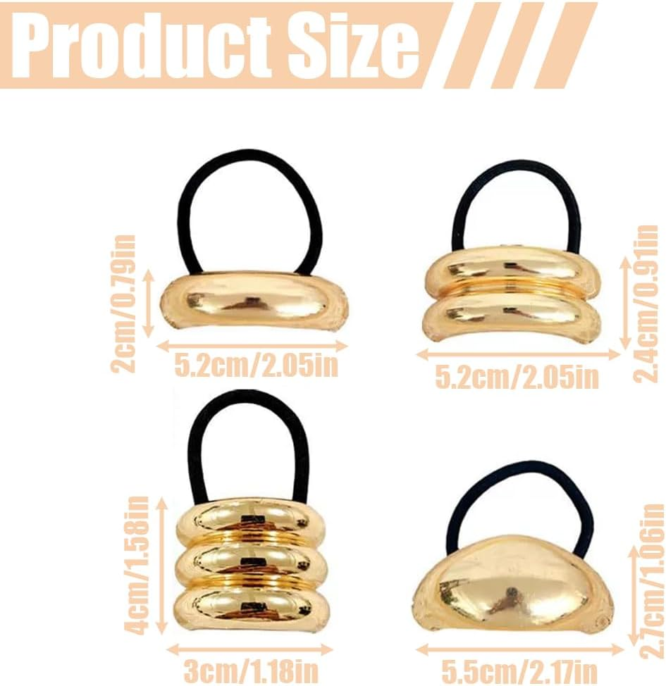 Pack of 4 Metal Hair Bobbles for Ponytails, Hair Cuffs for Ponytail, Metal Hair Cuff, Hair Scrunchie, Gold image number 3