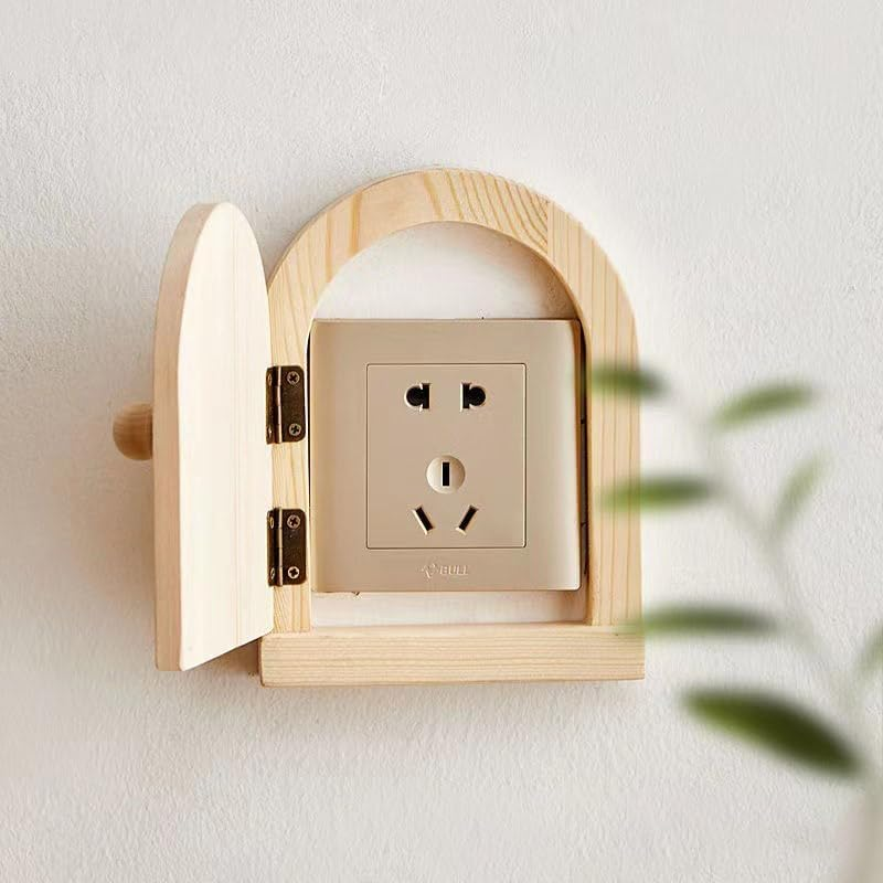 AIMALL Solid Wood Switch Protective Cover &ndash; 6.3X4.7 Inch Wall-Mounted Household Socket Decorative Frame, Anti-Electric Shock Button Cover with Pine and Burnt Paulownia Wood Options