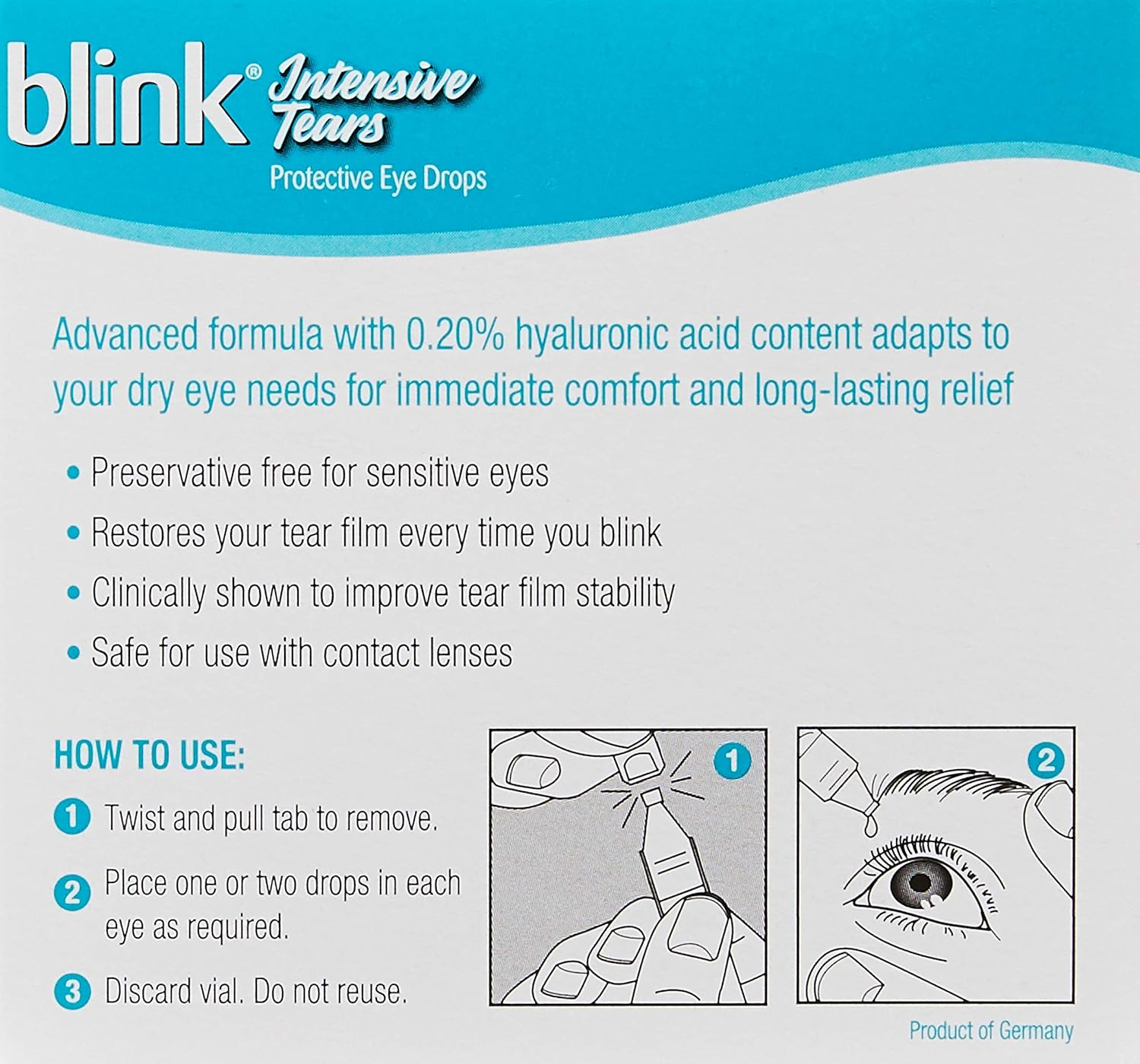 Blink 0.20% Intensive Tears Protective Eye Drops 0.4 Ml (Pack of 20) image number 2