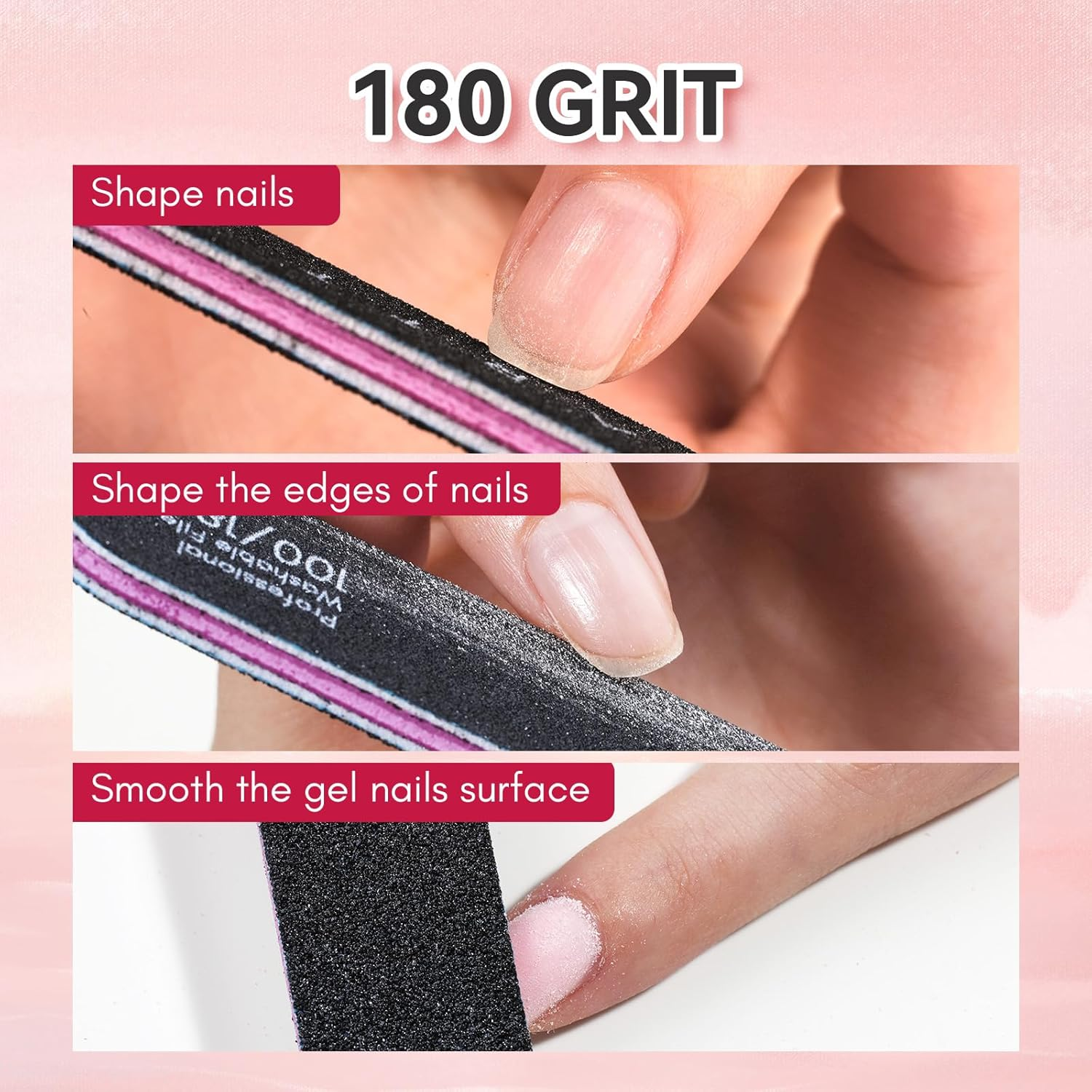 MAKARTT Nail Files 100 180 Grit for Poly Nail Extension Gel Acrylic Nails Files Double Sided Black Washable 10 Nail File Set Manicure Tools F-01 - 120/240 Grit Nail File image number 3