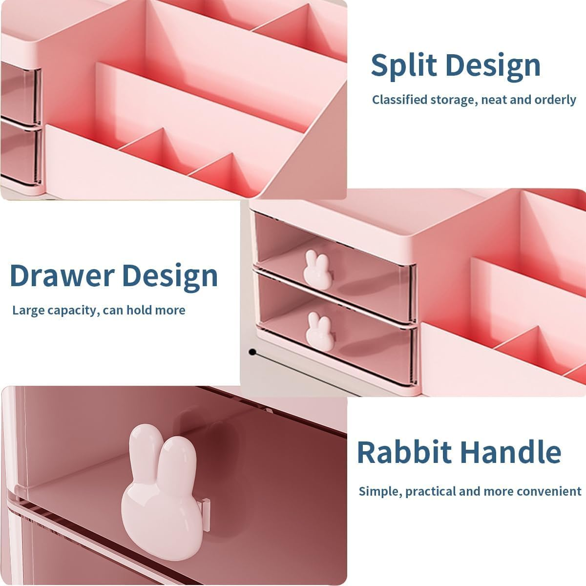 Makeup Table, Bathroom, Cosmetics Organizer, Clear Drawer, Cosmetics Storage, Display Box, Brush Holder, Tabletop, Plastic Makeup Box, Beauty Organization, Skincare, Lipstick, Jewelry, Pink (PK)