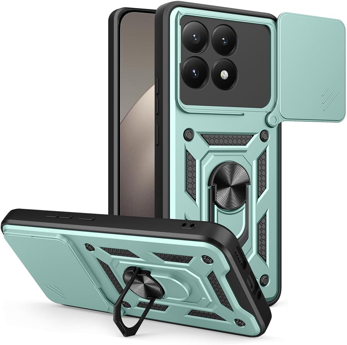 Case for Xiaomi 15T 5G, Slim Shockproof Armour Mobile Phone Case with Sliding Camera Cover and Magnetic Ring Stand, PC + TPU Durable Protective Case, Blue