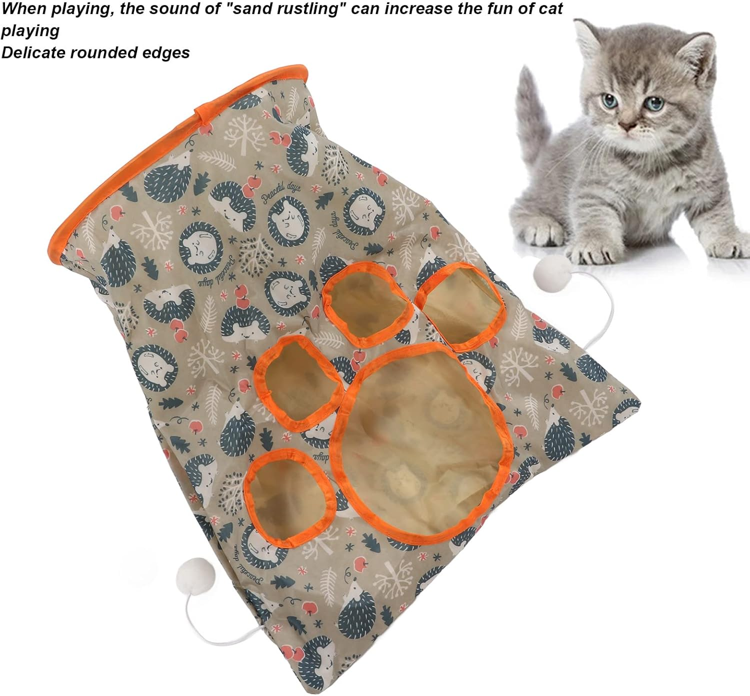 EVTSCAN Cat Tunnel Toy Collapsible 3 Layers Paper Ring Pet Tunnel with Plush Ball and Folding Plush Mouse for Pets(Blue) image number 5