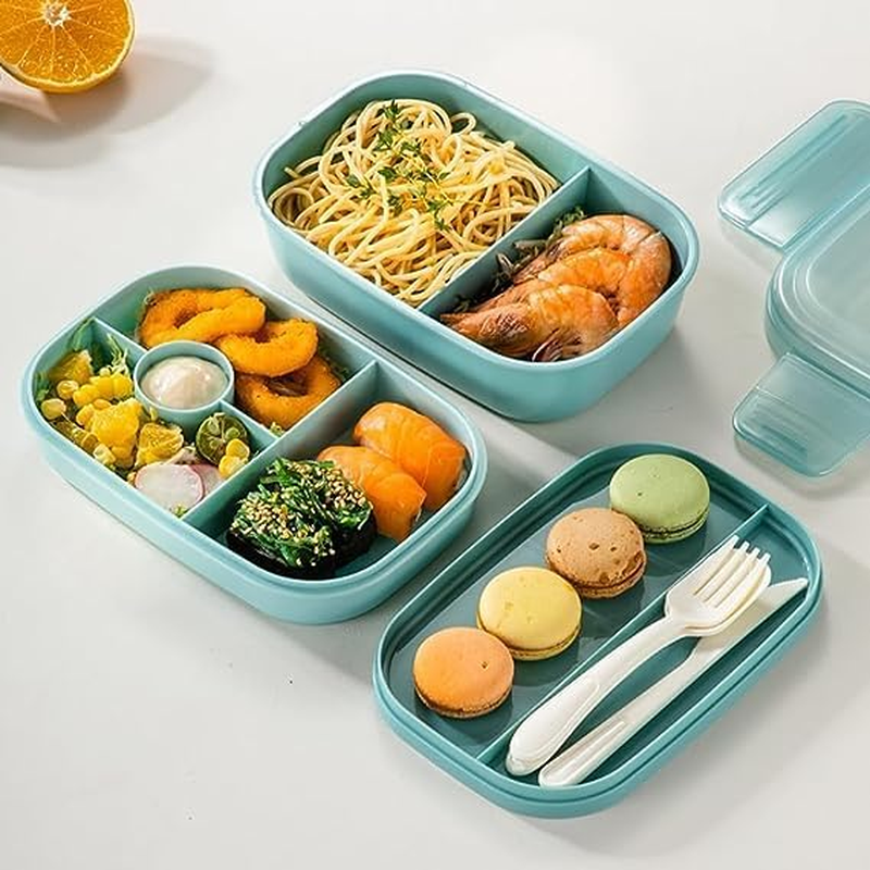 Bento Box for Adults - 3 Stackable Lunch Containers with Utensil Set, Modern Minimalist Design, Leak-Proof for Dining Out, Work, Picnic image number 2