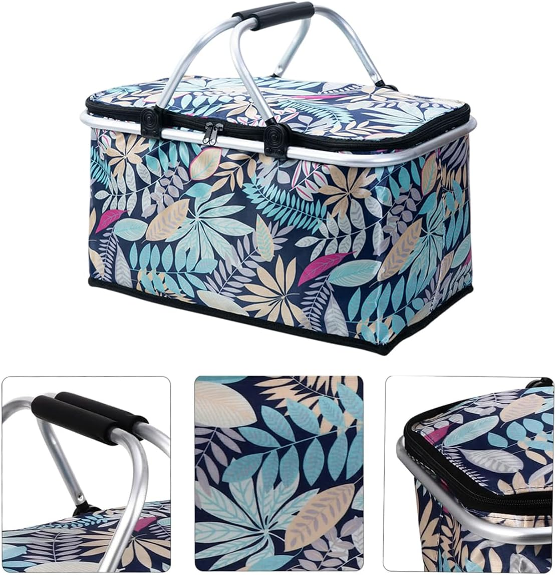 AIMALL Foldable Insulated Picnic Basket, Portable Shopping Basket for Outdoor Picnic, Camping, and Supermarket Use, Available in 6 Colours, 16.9 X 9 X 15.35 Inches image number 2
