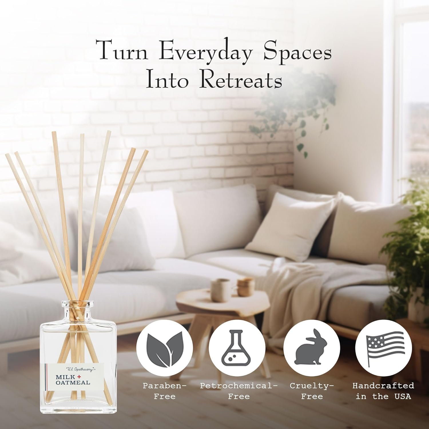 Milk & Oatmeal Scented Diffuser Kit, Creamy-Sweet Scent with Oatmeal Extract, Diffuser Sets for Home, All-Natural Fragrance for Women & Men, 8 Fl Oz image number 5