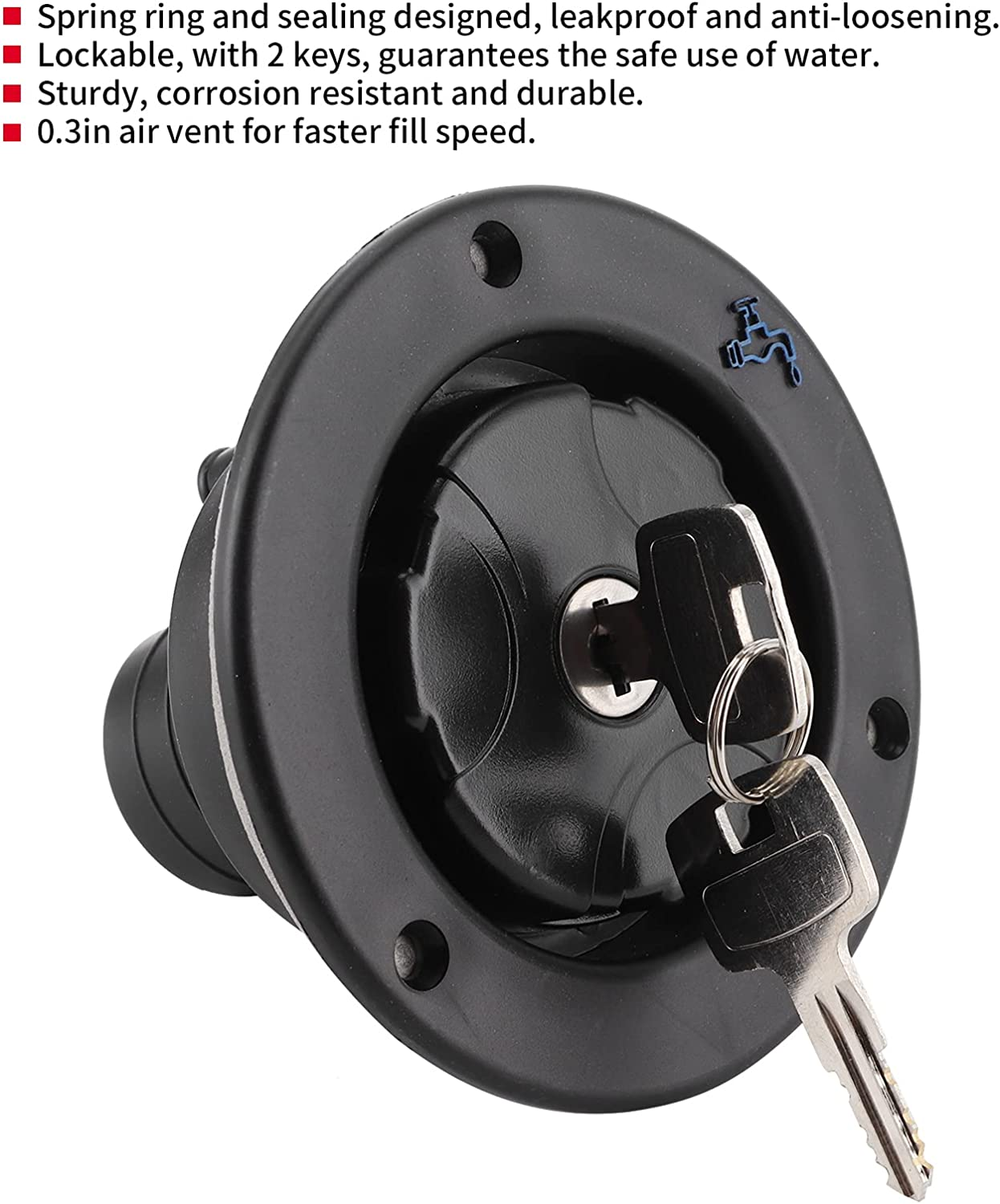 RV Water Fill Hatch, RV round Freshwater Gravity Fill Hatch Inlet Leakproof Black Water Filler Cap Lockable Water Filling Port with 2 Keys Fof RV Caravan Motorhome Trailer Camper