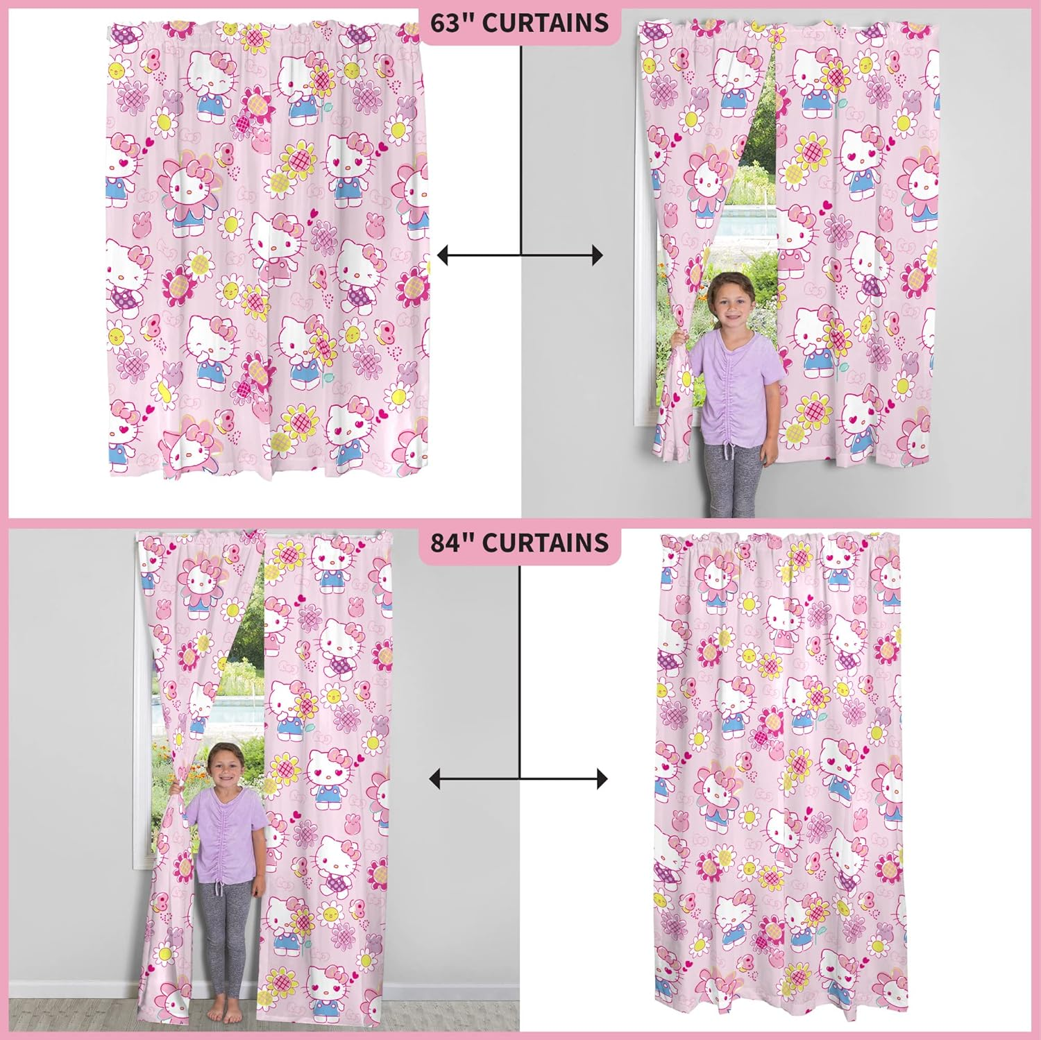 Franco Kids Room Window Curtains Drapes Set, 82 in X 84 In, Hello Kitty image number 6
