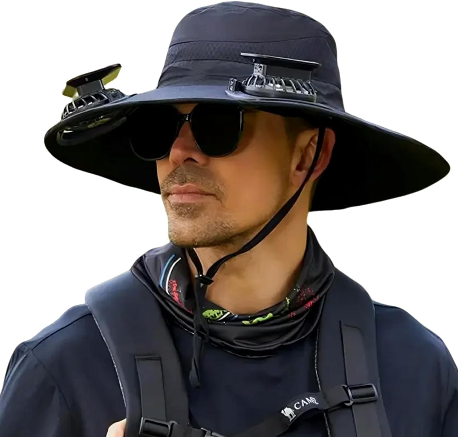Solar Fan Hat, Outdoor Wide Brim Sun Hat with Dual Cooling Fans UPF50+ Sun Protection 3-Speed Adjustable Airflow, Solar & USB Charging for Fishing, Camping