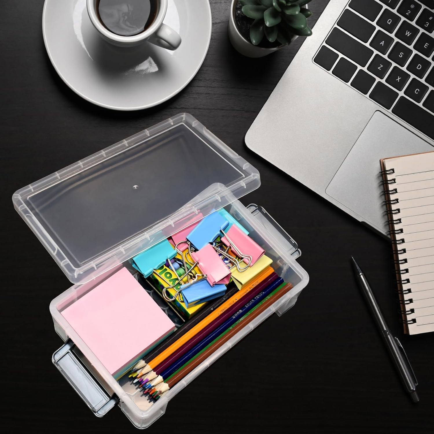 2 Packs Large Pencil Box Large Capacity Pencil Case Clear Plastic Storage Container Long Paint Brush Storage Box Plastic Pencil Holder with Latching Lids (Grey, One Size) image number 1