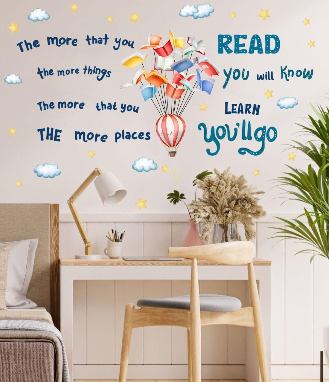 YIMEHDAN Reading Book Wall Decal,The More That You Read the More Things You Will Know Inspirational Quote Vinyl Wall Stickers, Removable Educational Reading Artwork for Classroom Office Library Decor image number 3
