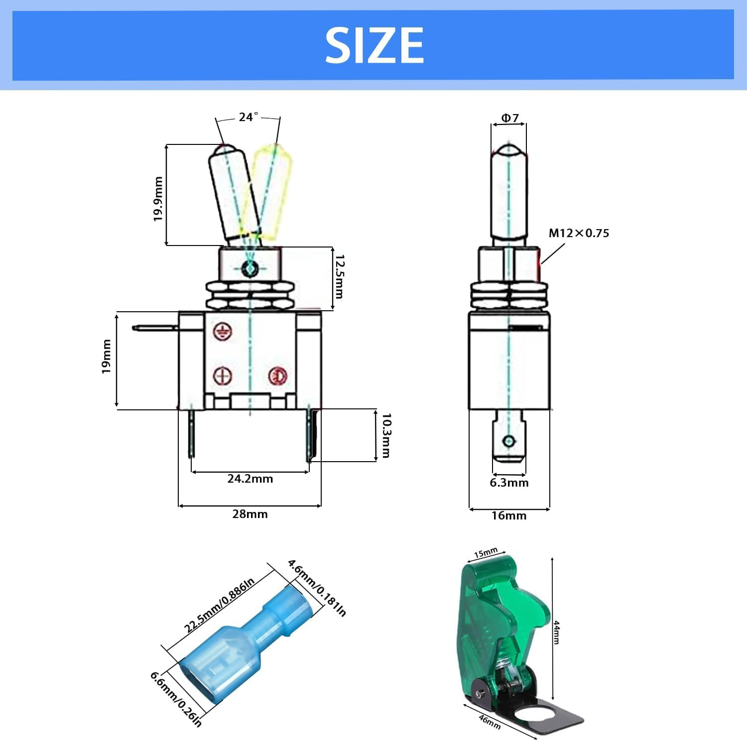 Aikoolwer Toggle Switches 12V 20A 5Pcs Heavy Duty SPST on off Racing Green LED Light Illuminated 3Pin with Waterproof Safety Cover Automative Auto image number 5